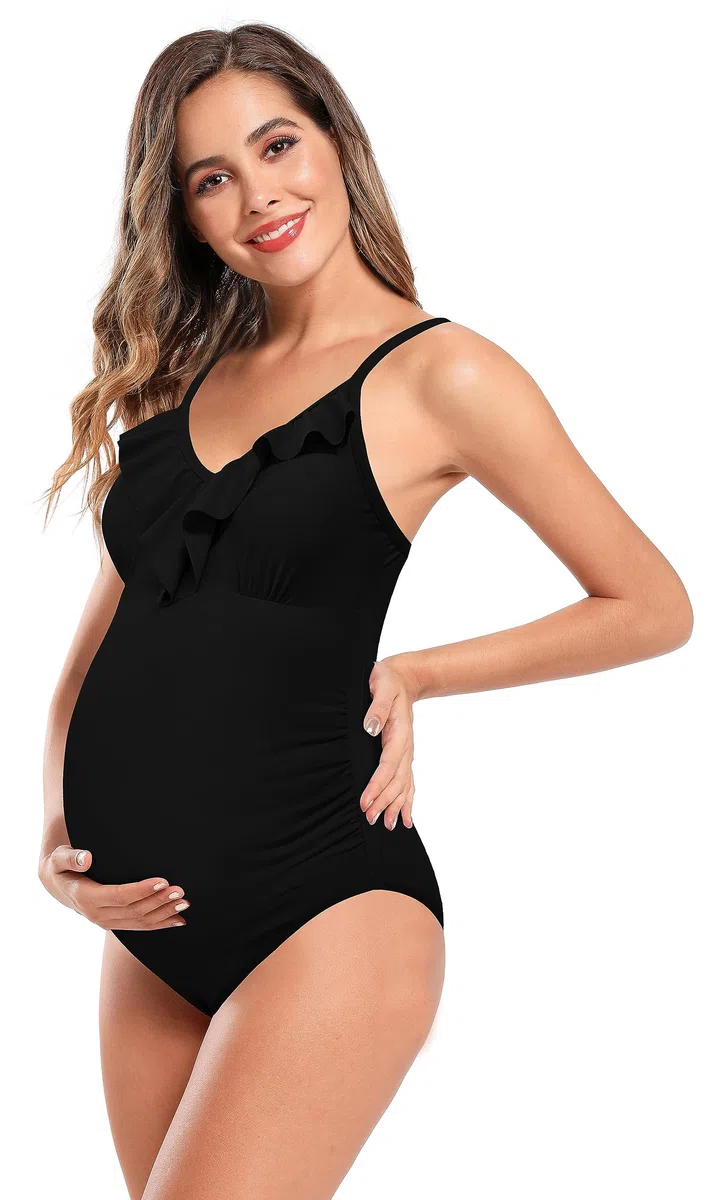 SHEKINI Maternity Costume intero da donna con volant a fascia, regolabile, taglie grandi, costume premaman monopezzo per gravidanza