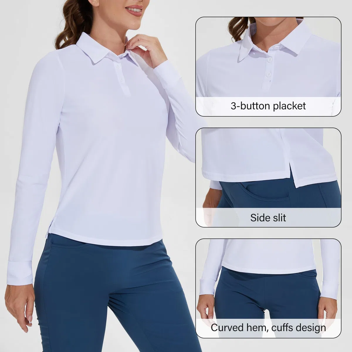 M MOTEEPI Sun Shirts - Polo da donna con protezione UV, con 3 bottoni, leggera