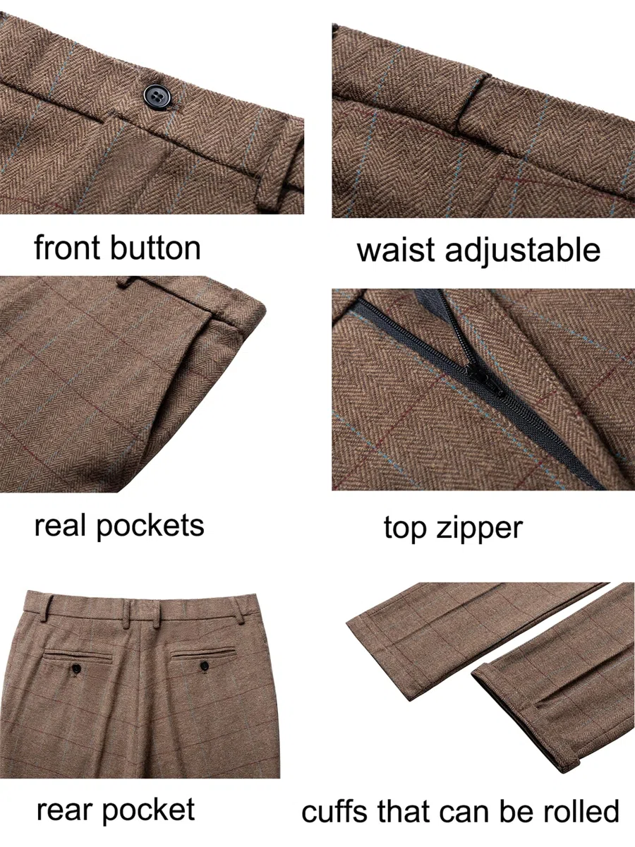 Solovedress Pantaloni classici da uomo Business Straight Fit Pantaloni a quadri per occasioni formali