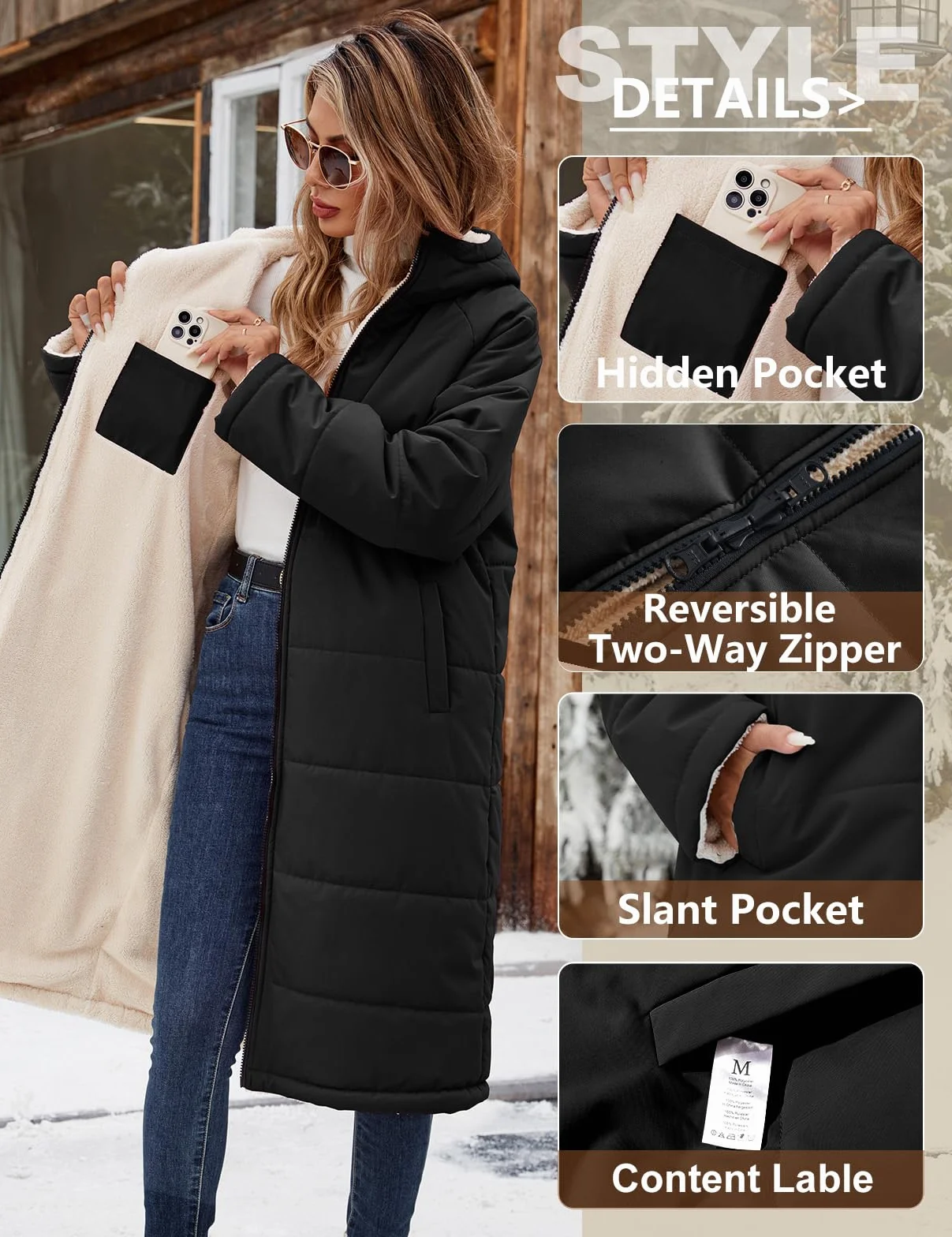 Tuopuda Cappotto Giubbotto Donna Invernale Giacca Cappotti Imbottita Caldo Parka Reversibile Sherpa Fleece Felpa con Cappuccio Giacche Trapuntato Lugghezza Giaccone Outdoor