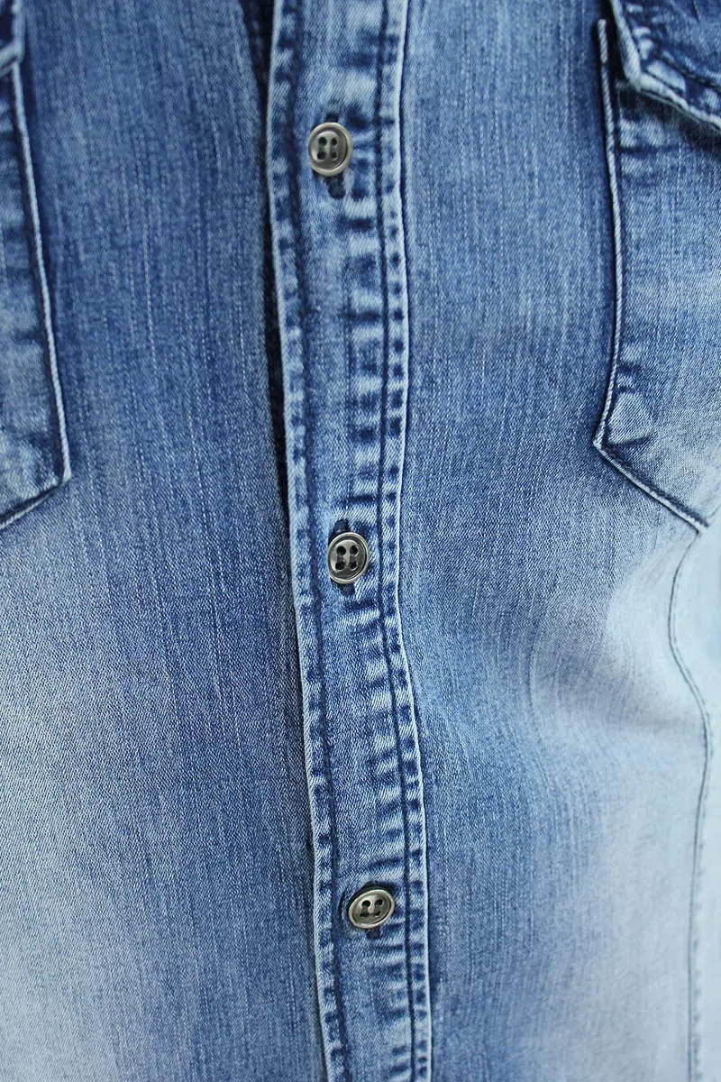 Evoga Camicia Uomo Jeans Denim Manica Corta Slim Fit 100% Cotone Casual Western con Tasche