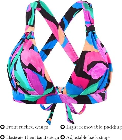 RELLECIGA Top Bikini Donna Triangolo Senza Ferretti Lacci Incrociati Coppe Arricciate