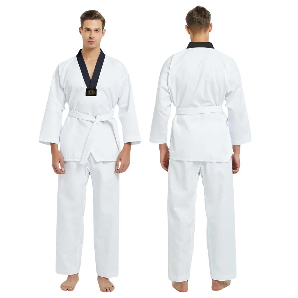 Taekwondo UH 1914 Uniforme, Scollo A V, Dobok Uniformi Bianche Taekwondo, Uomini, Donne e Bambini, MMA, Arti Marziali Karate, Senza Cintura