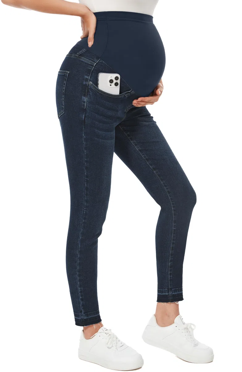 PACBREEZE Jeans premaman da donna sopra la pancia skinny pantaloni in denim elasticizzati comodi pantaloni slim gravidanza