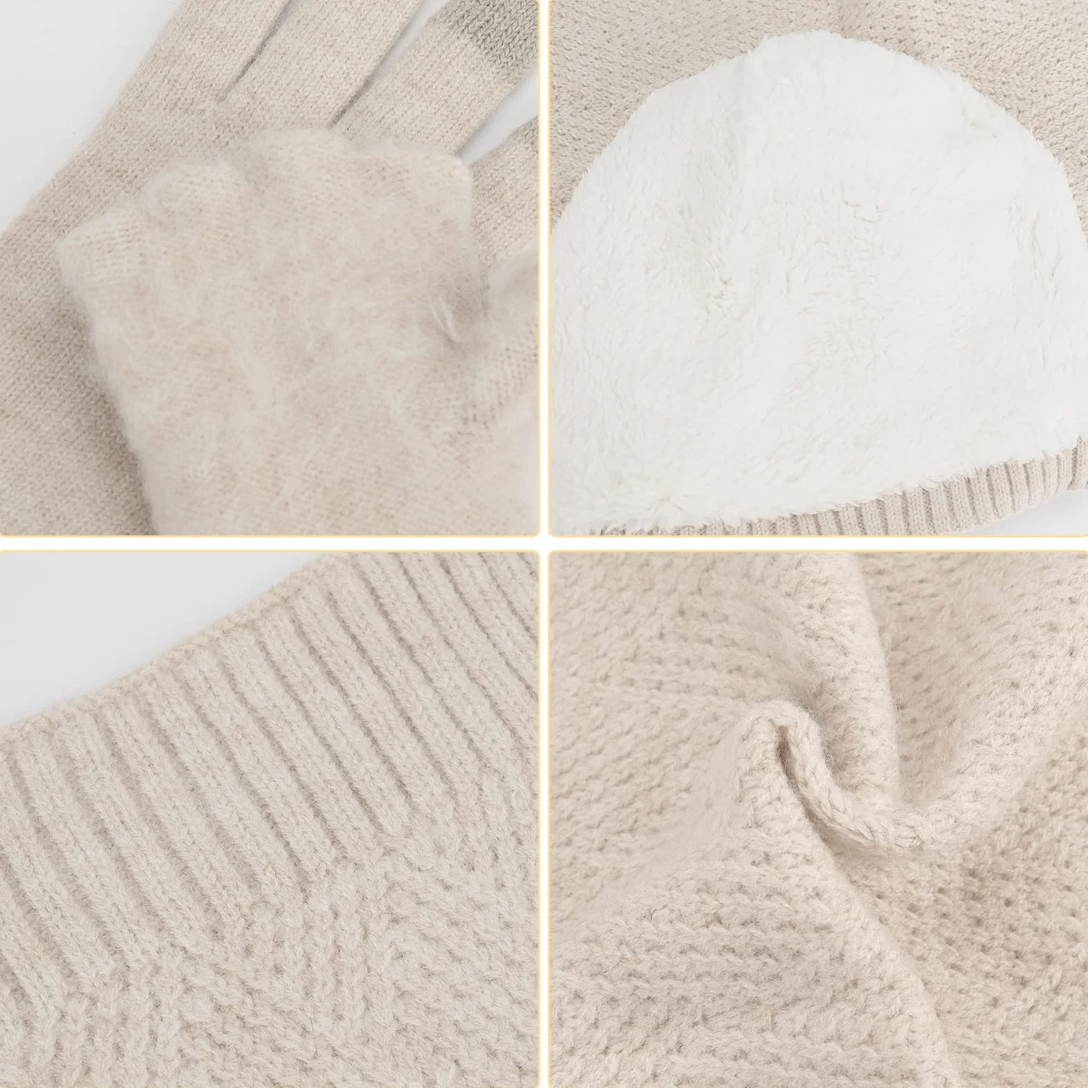 WingFly Donna Cappello con Pompom Sciarpa e Guanti Touch Screen Unisex Invernali Berretto in Maglia con Sciarpa Beanie 3 Pezzi Regalo Natale per Uomo Donna
