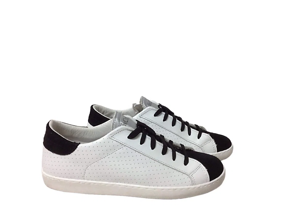 VIA CONDOTTI Scarpe Sneakers Basse Pelle Traforata Bianco Nero Art Golf Stella