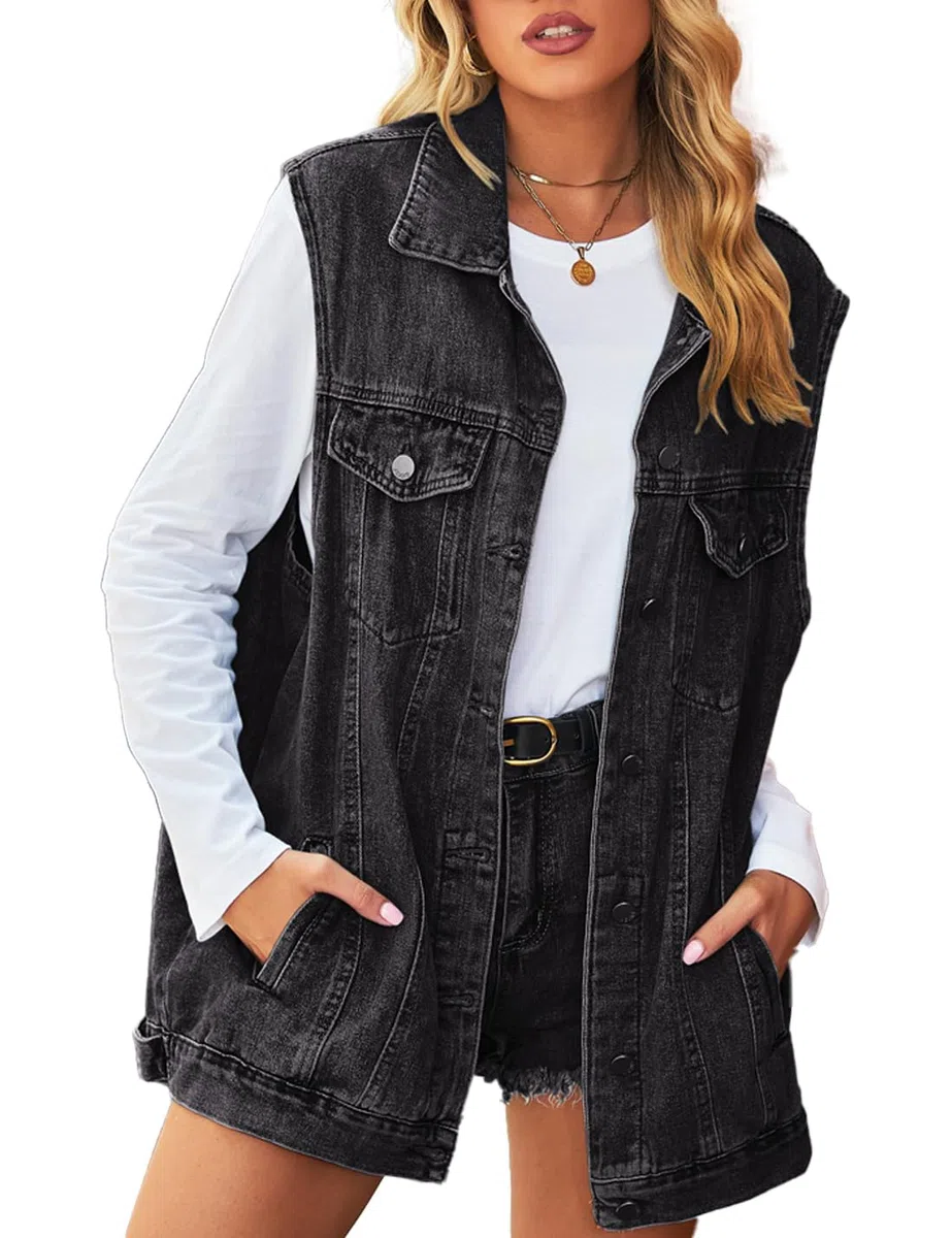 Sukany Gilet da donna in denim oversize casual con bottoni senza maniche gilet vintage giacche di jeans