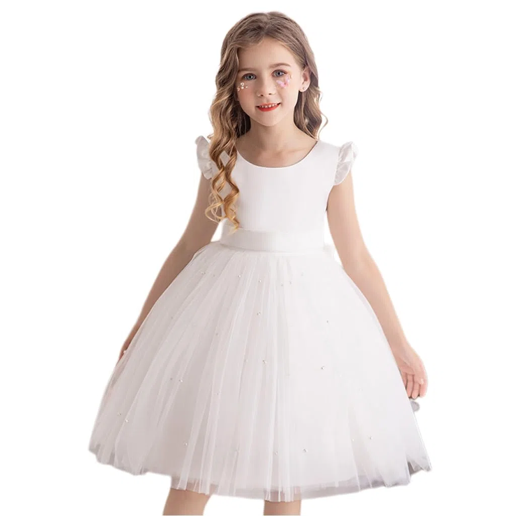 Fiore Ragazza Abiti da Sposa per Matrimoni Abiti da Damigella d'Onore Nodo A Fiocco Tulle Abito Bambini Formale Abito da Ballo da Sera Prima Comunione Vestito