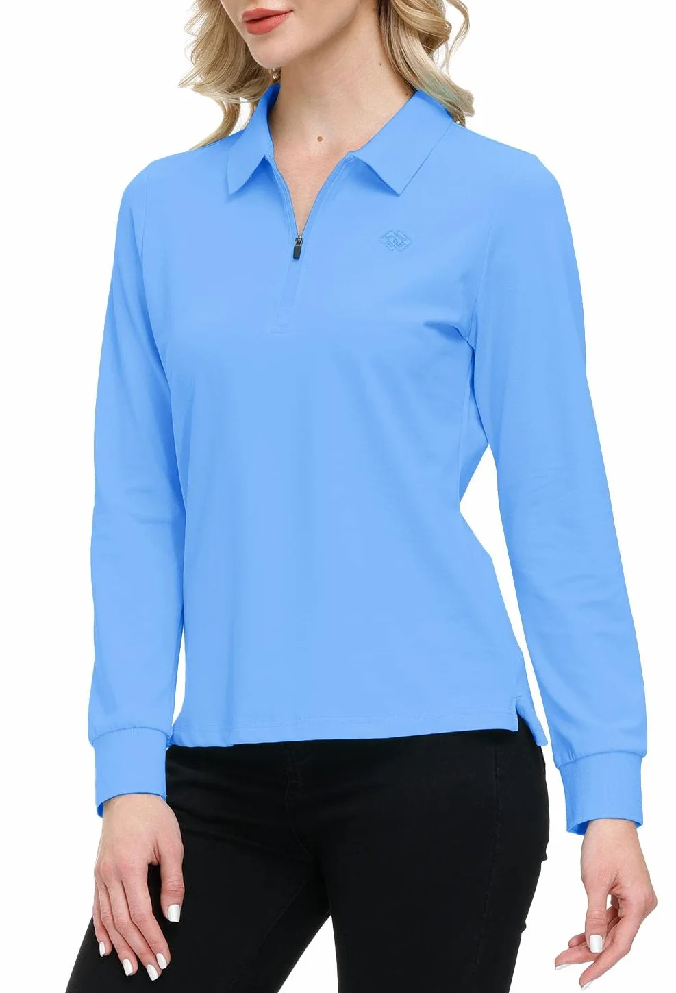 Polo Donna Manica Lunga Cotone Sportive Lavoro Golf Shirt con Cerniera