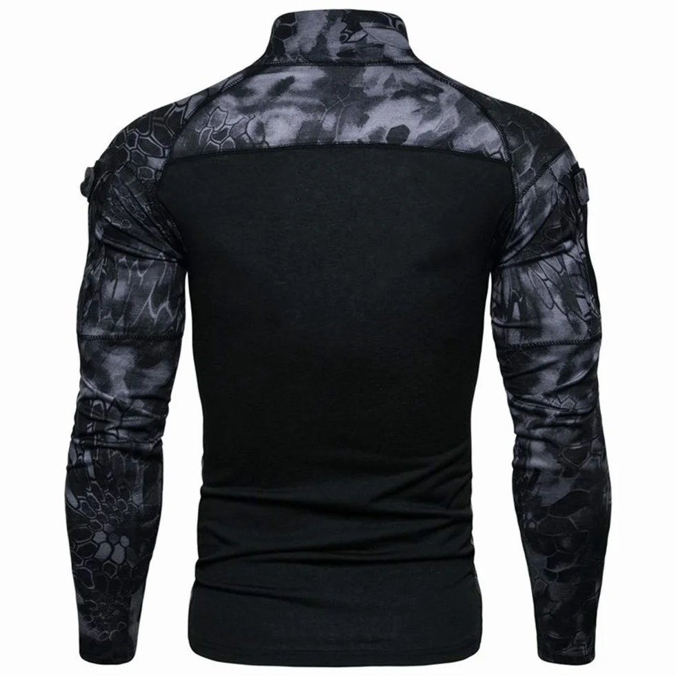 Camicia tattica a maniche lunghe da uomo con zip 1/4 camicia da combattimento stile militare con tasche Airsoft Top abbigliamento esterno per la caccia campeggio escursionismo