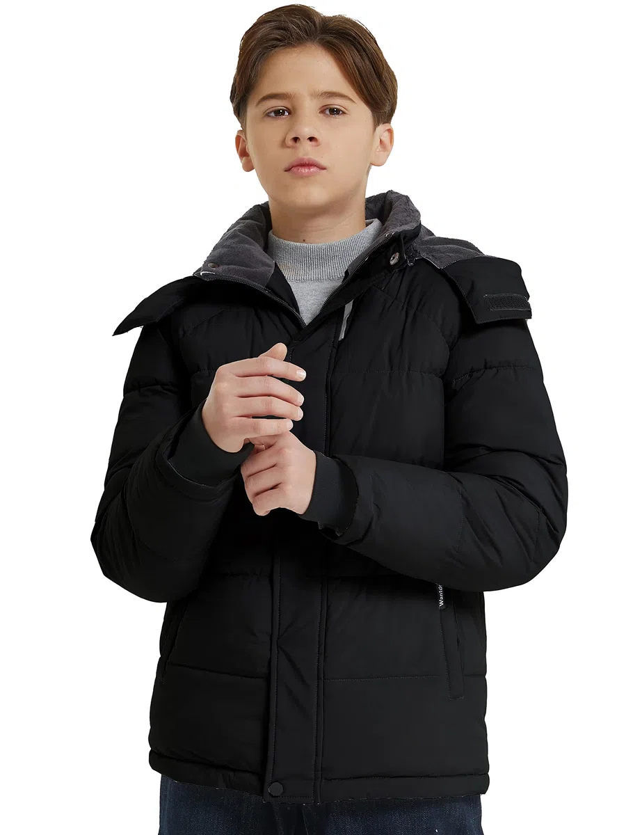 Wantdo Giacca Caldo Invernale Parka con Cappuccio Antivento Cappotto da Esterno Trapuntato Giubbotto in Cotone da Trekking Bambino