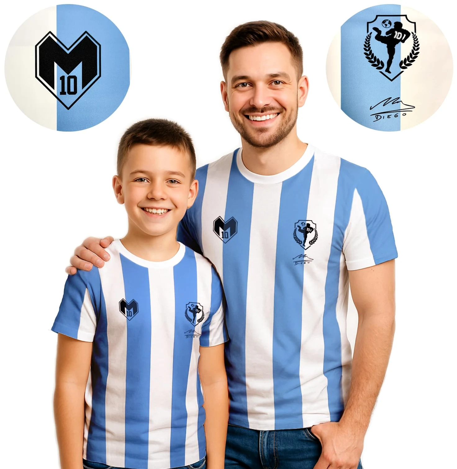 Maglia Calcio Diego Armando Maradona. Replica Ufficiale. Maglietta Calcio Argentina per Ragazzo e Adulto.