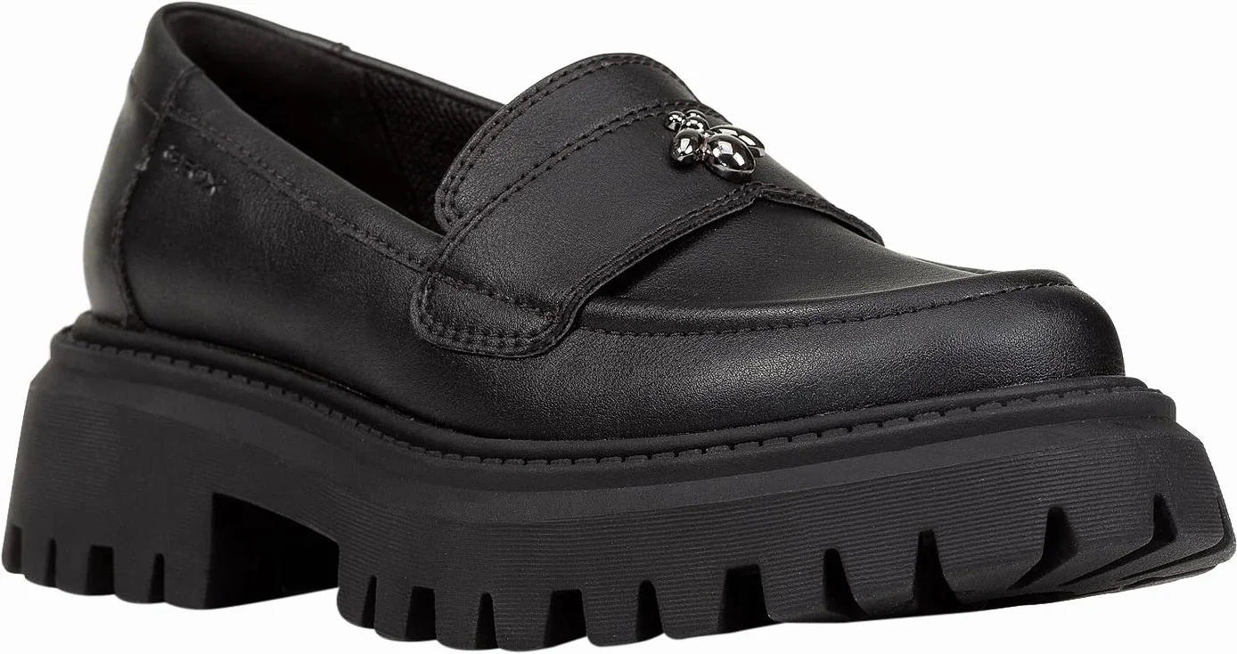 Geox Girl's J Maquinnens E Moccasin, Nero, 8 UK