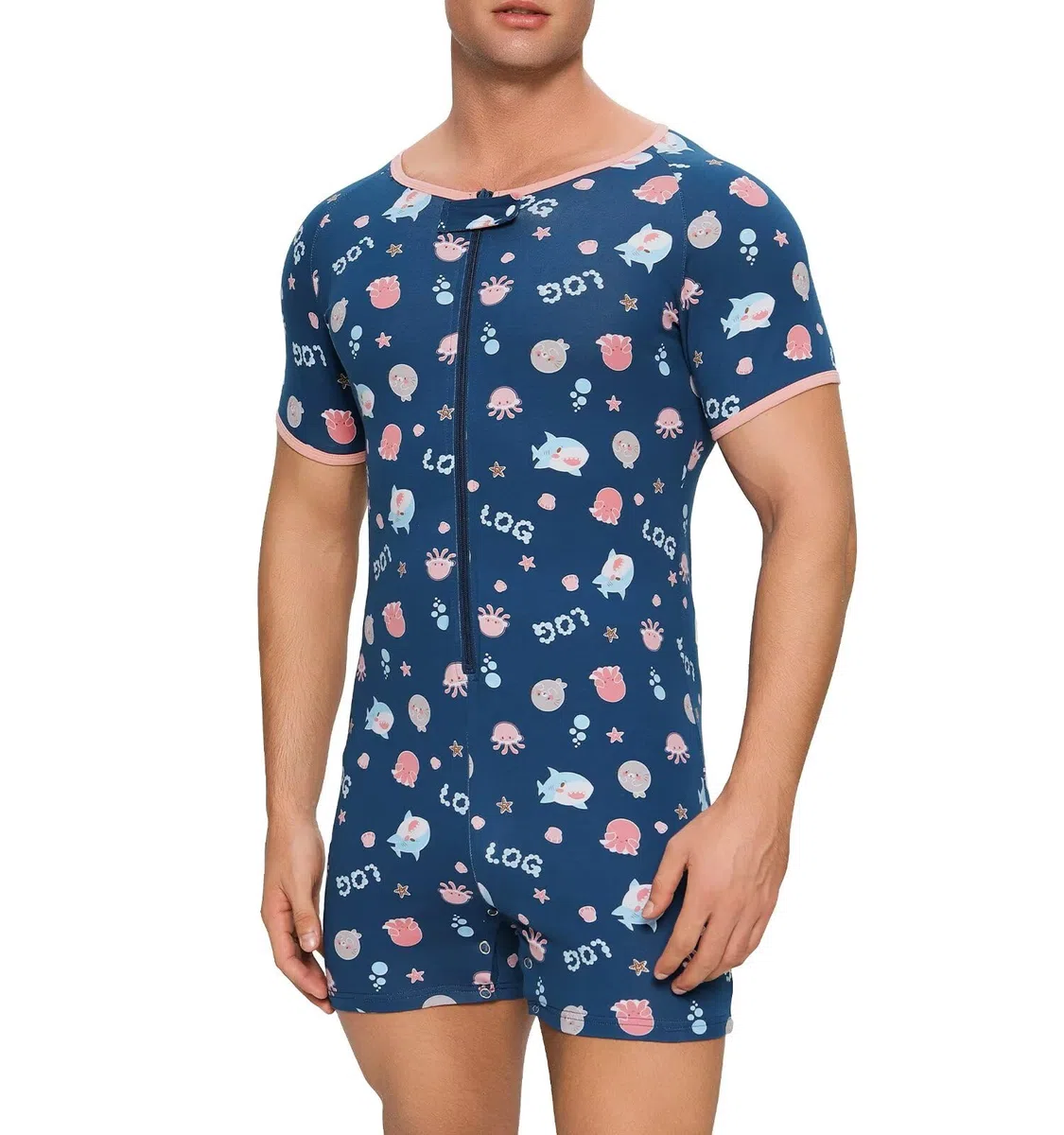 Landofgenie Body per Adulti Uomo - con Bottoni all'Inguine, Pigiama Intero in Cotone