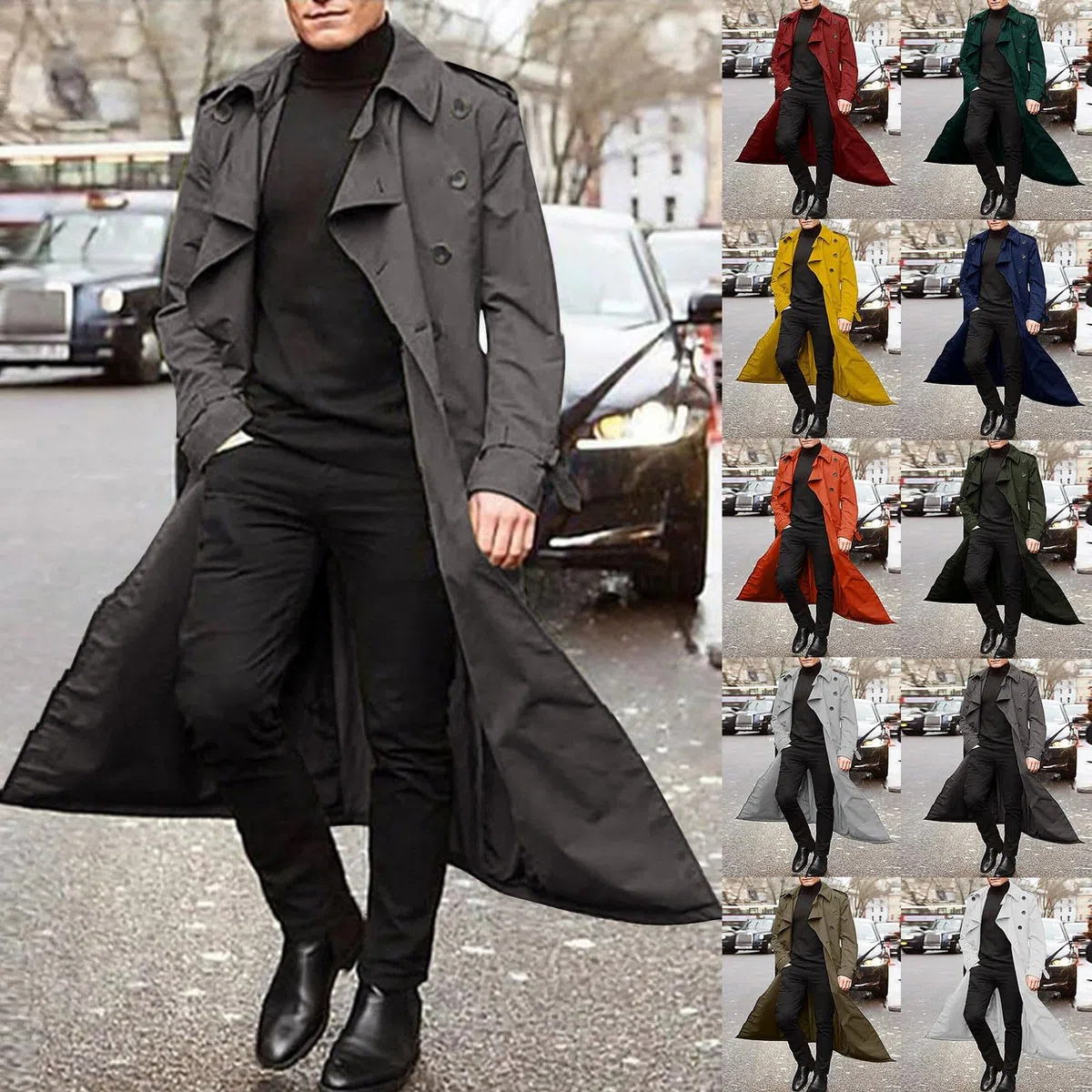 Trench Uomo Lungo Cappotto Uomo Lungo Giacche Uomo Eleganti Tranch Uomo Impermeabile Cappotto Uomo Elegante Trench Uomo Nero Trench Parka