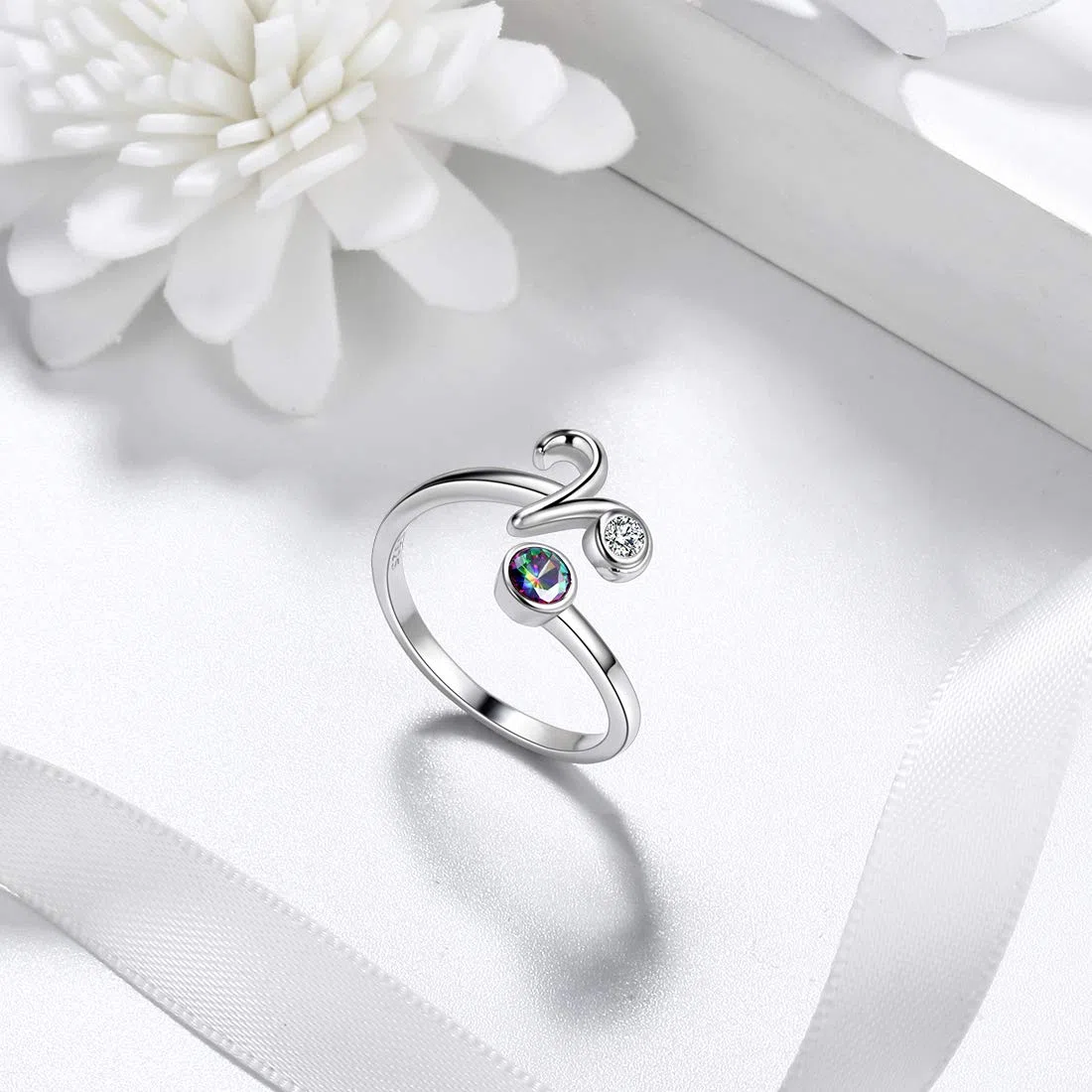 Aurora Tears 12 anelli regolabili Zodiac in argento Sterling 925 schegge Mystic Rainbow Topaz costellazione anello aperto oroscopo con zirconi gioielli regalo per donne e ragazze DR0087