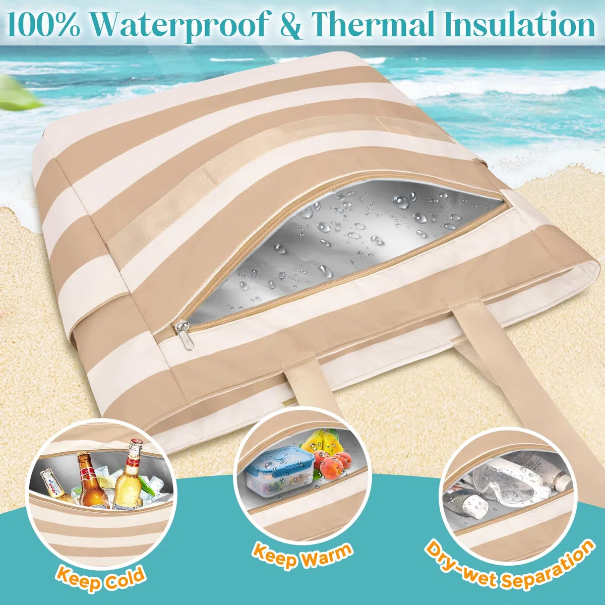 Borsa Spiaggia Donna Grande XXL Famiglia Borsa Mare Impermeabile Borsa Piscina Beach Tote Bag Pieghevole Borse da Viaggio Tracolla Borse da Spiaggia con Cerniera & Multicomparto