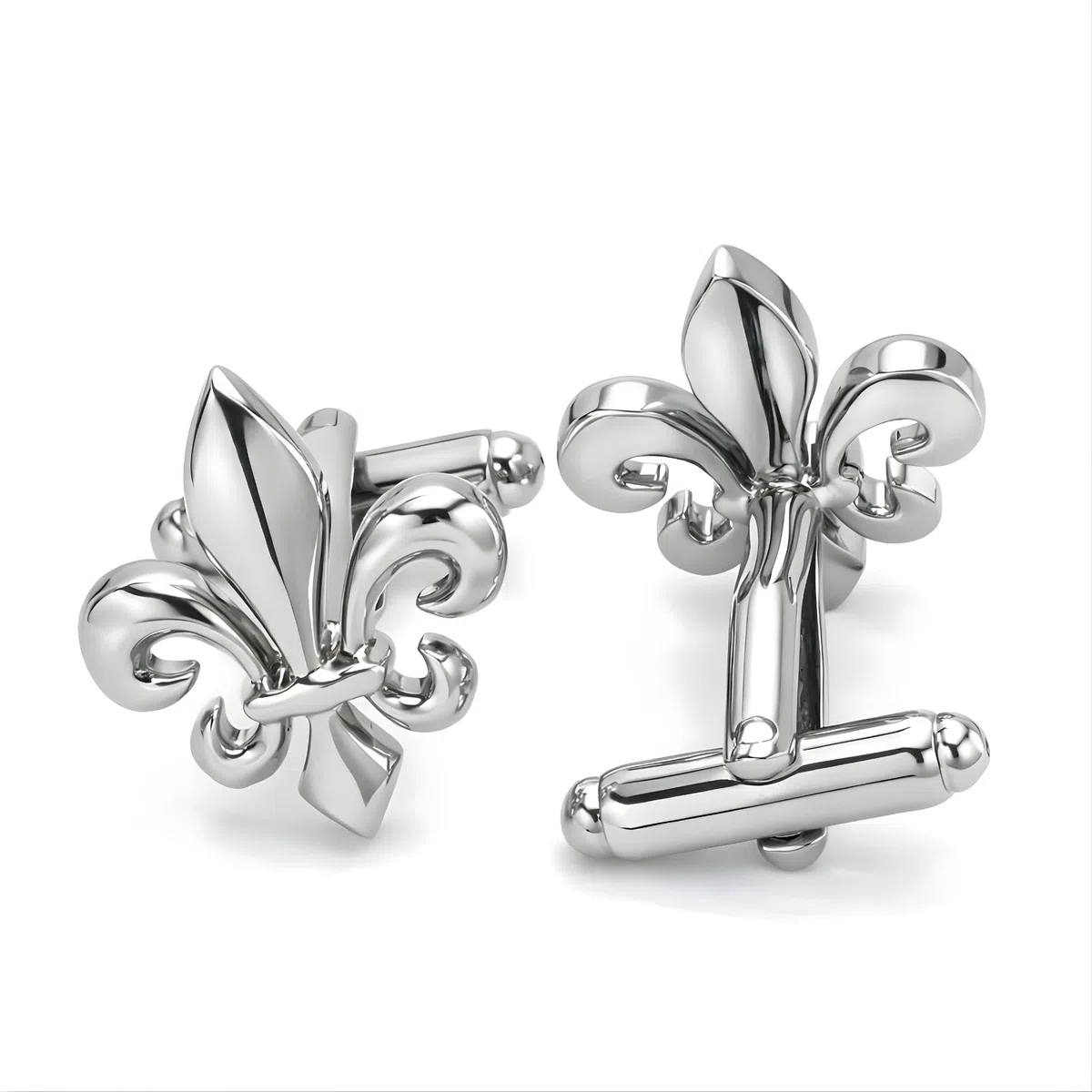 Gemelli Fiore di Giglio | Regalo Camicia da sposa per uomo | Accessori Uomo Design | Manica Moschettiera di lusso argento, mm, acciaio inossidabile
