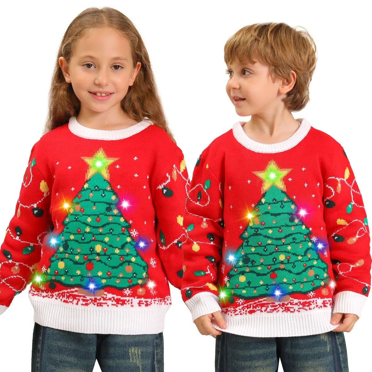 Kouric Maglione Natalizio Uomo con Luci, Maglione Natalizio Donna Divertenti, Girocollo Maglioni Natalizi Famiglia LED Ugly Christmas Sweater, Brutti Maglioni di Natale per Uomo/Donna/Coppia/Bambino