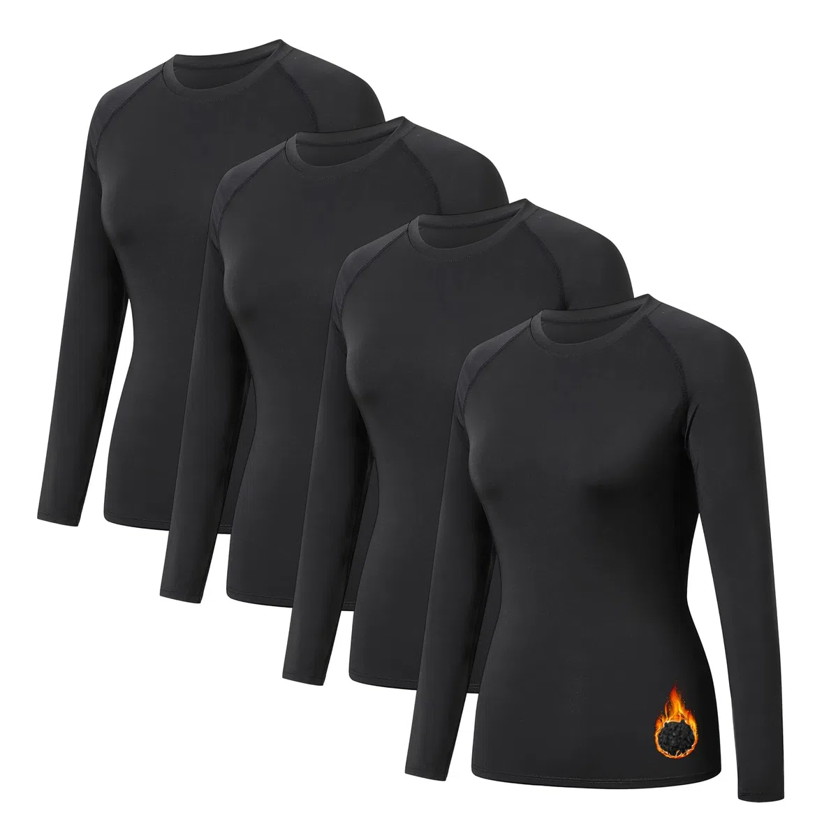 HYCOPROT 4 Pack Maglia Termica Donna Thermal Manica Lunga Intimo Termico Invernale Maglietta Interna Maniche Lunghe Slim Fit Termica Basic Bianca Casual Top Autunno Inverno Moda Magliette Yoga Corsa