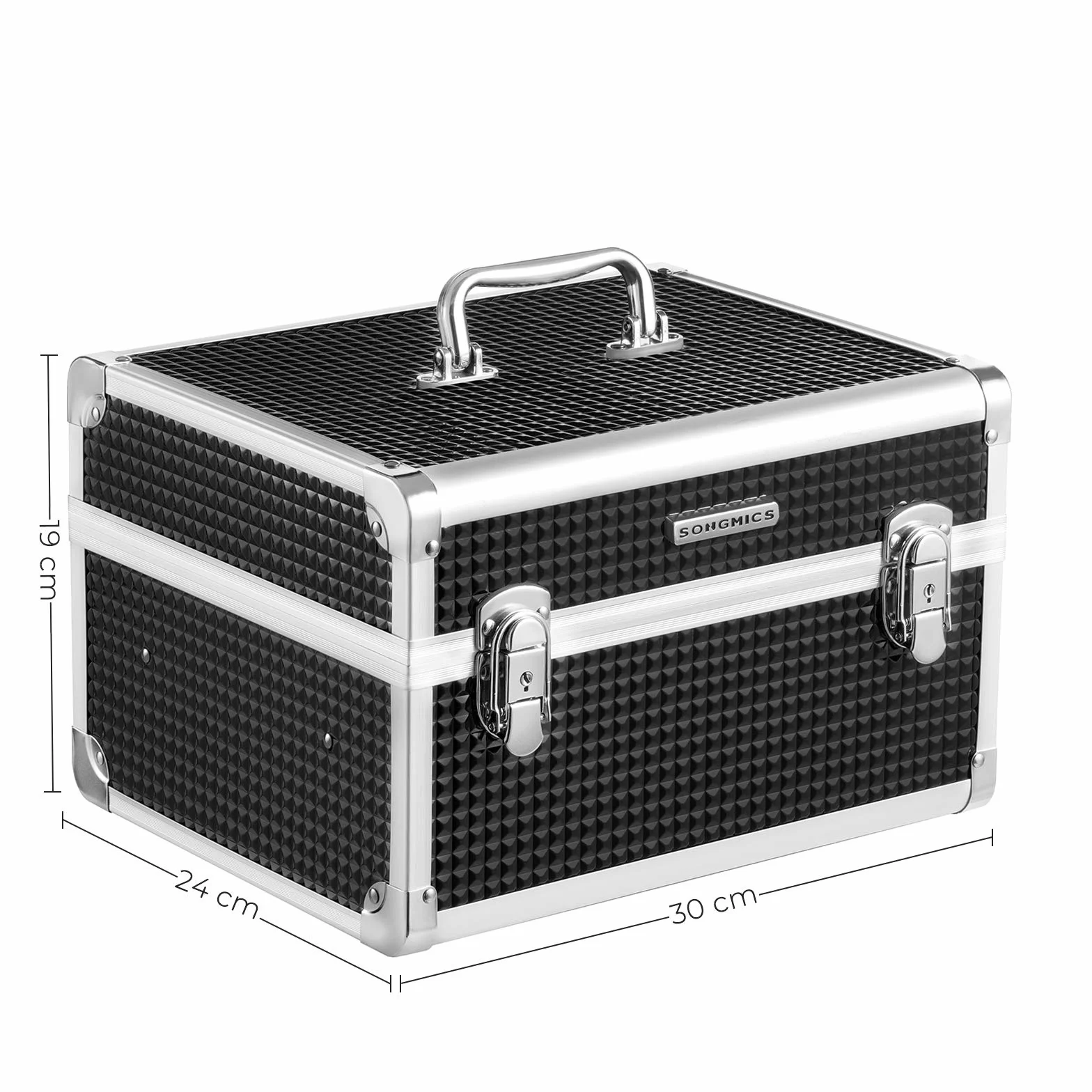 SONGMICS Valigetta per Cosmetici, Beauty Case Professionale, Cofanetto da Viaggio Porta Trucchi per Parrucchieri e Truccatori, con Vassoio Rimovibile e Serrature, Nero JBC328B01
