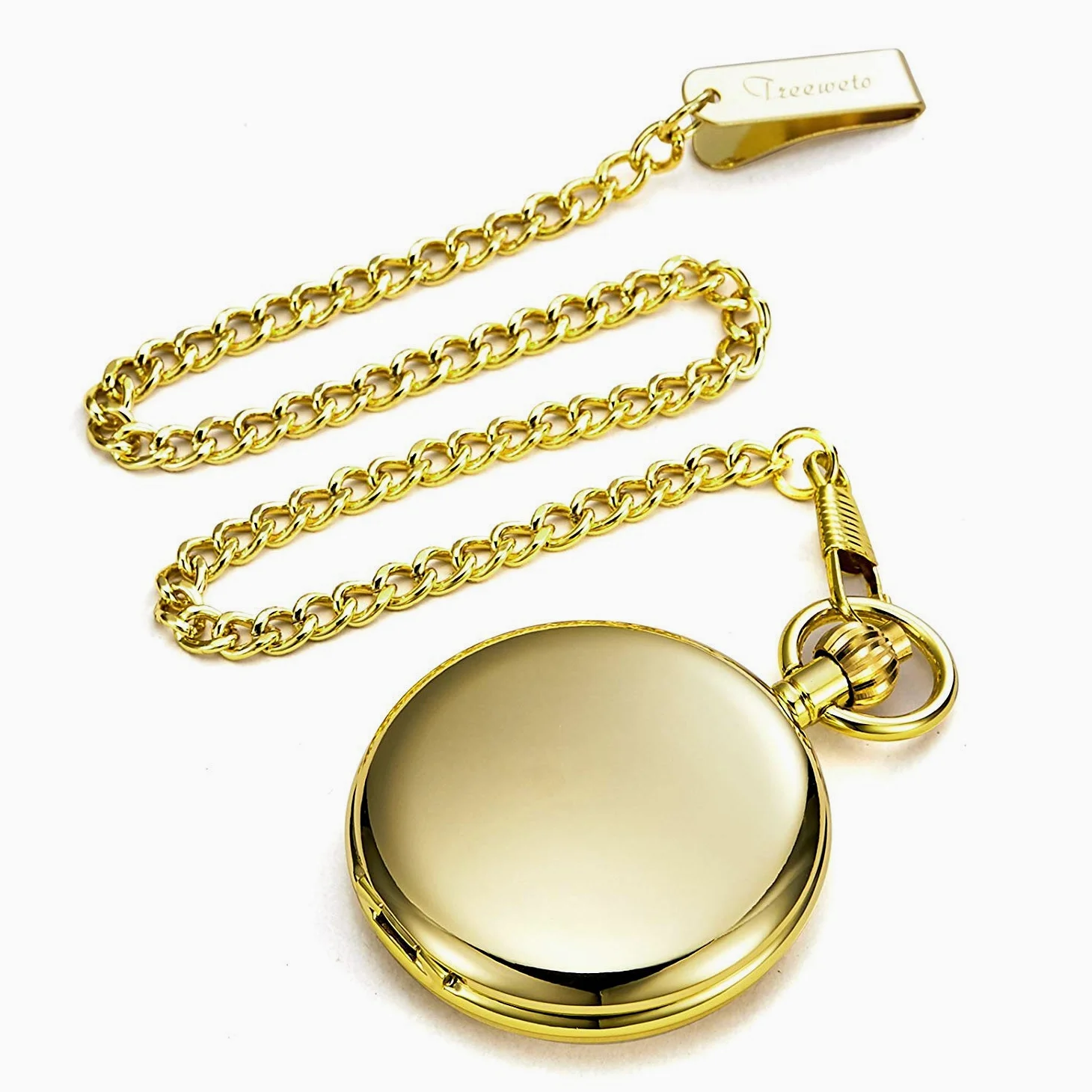 TREEWETO Orologio da tasca unisex con catena, analogico, caricamento a mano, retrò, scheletro lucido,