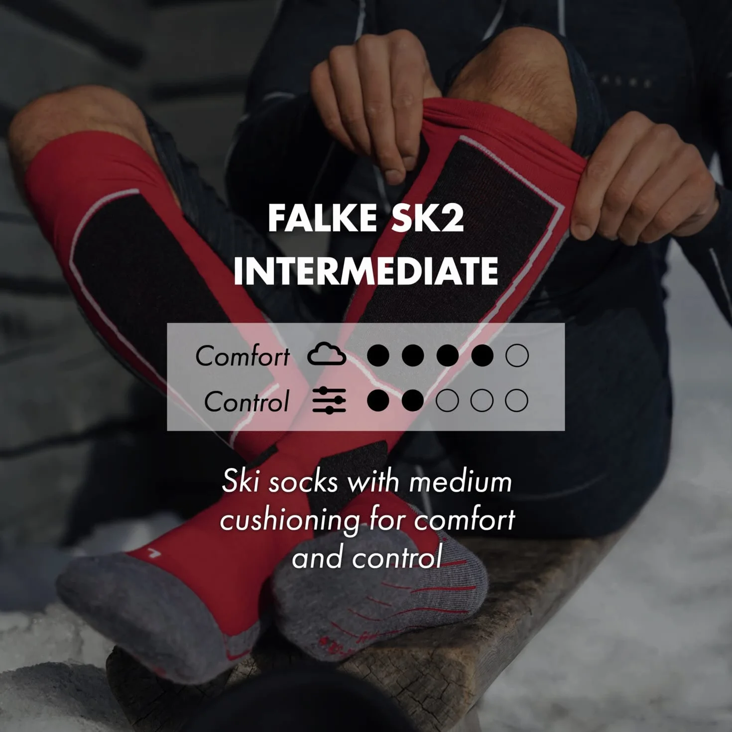 FALKE uomo SK2 Wool calzini da sci traspiranti asciugatura rapida termoregolanti antiodore lana filo funzionale imbottitura media protezione tibia spessi caldi 1 paio