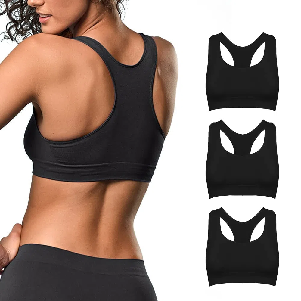 FOCENZA Set 3 Pezzi Reggiseno Sportivo in Microfibra Traspirante, Reggiseno Senza Ferretto e Senza Cuciture in Vari Colori, Made in Italy