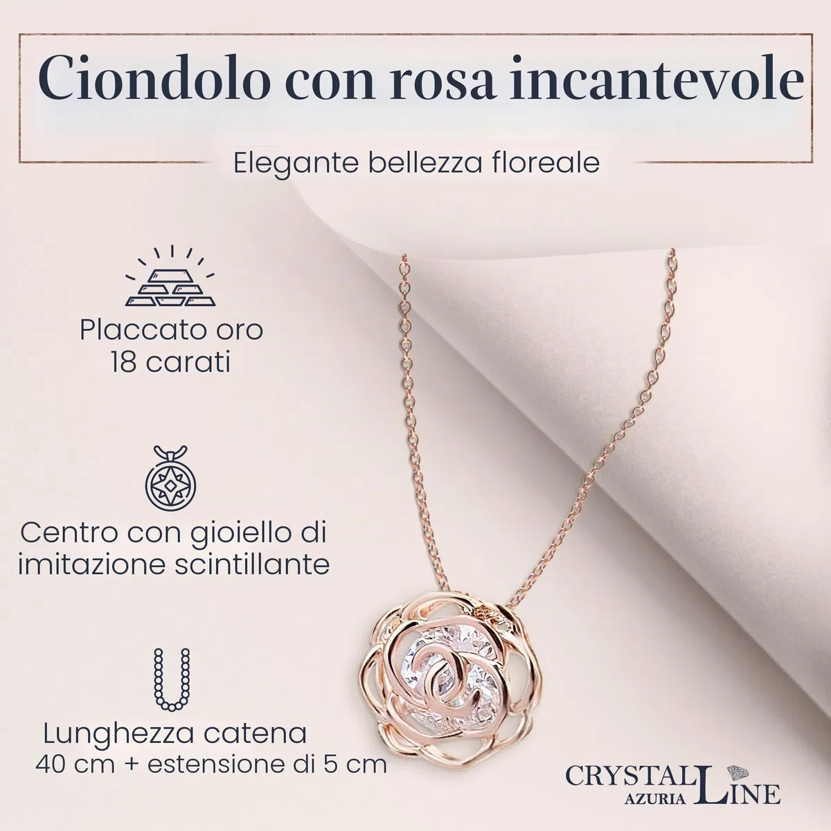 Crystalline Azuria Donna 18ct Placcato Oro Bianco Fiori Rose Cristalli Parure Collana con Ciondolo 45 cm Orecchini Monachella