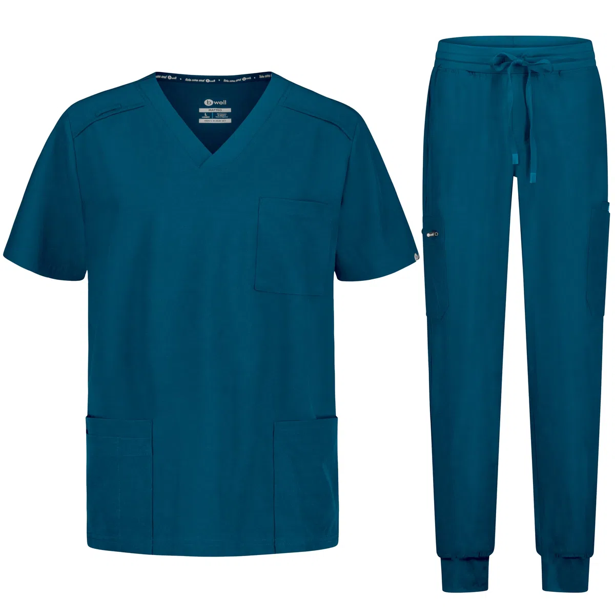 B-well MATTEO Divisa Sanitaria Uomo Elastica | Uniforme Sanitaria | Set con Casacca e Pantalone Jogger | Divise con Spandex