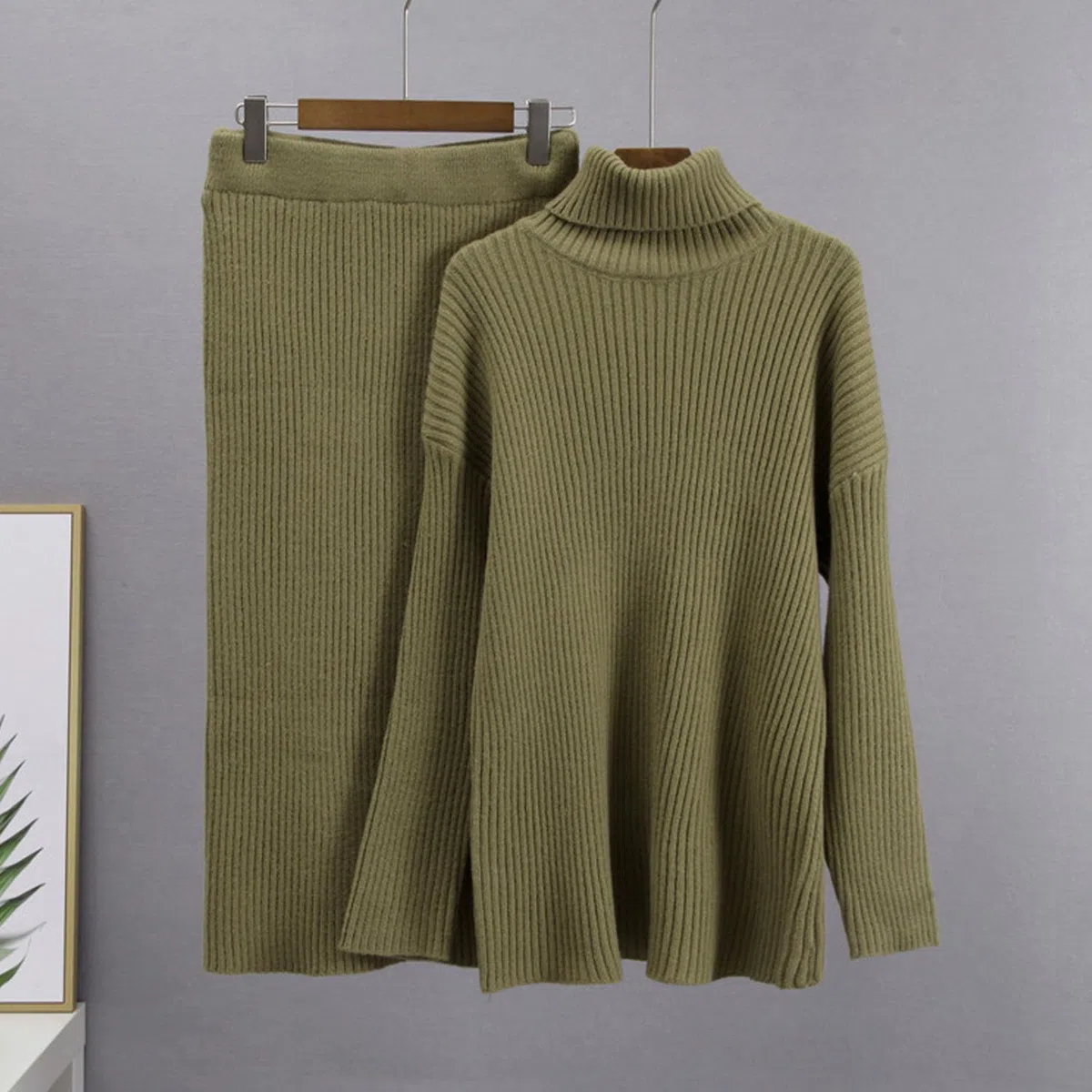 Maglione Due Pezzi da Donna Set Gonna Lavorata A Maglia Top A Coste 2 Pezzi Gonne Abiti Aderenti Gonna Midi Maniche Lunghe Set Maglione Lavorato A Maglia Completo per Il Tempo Libero