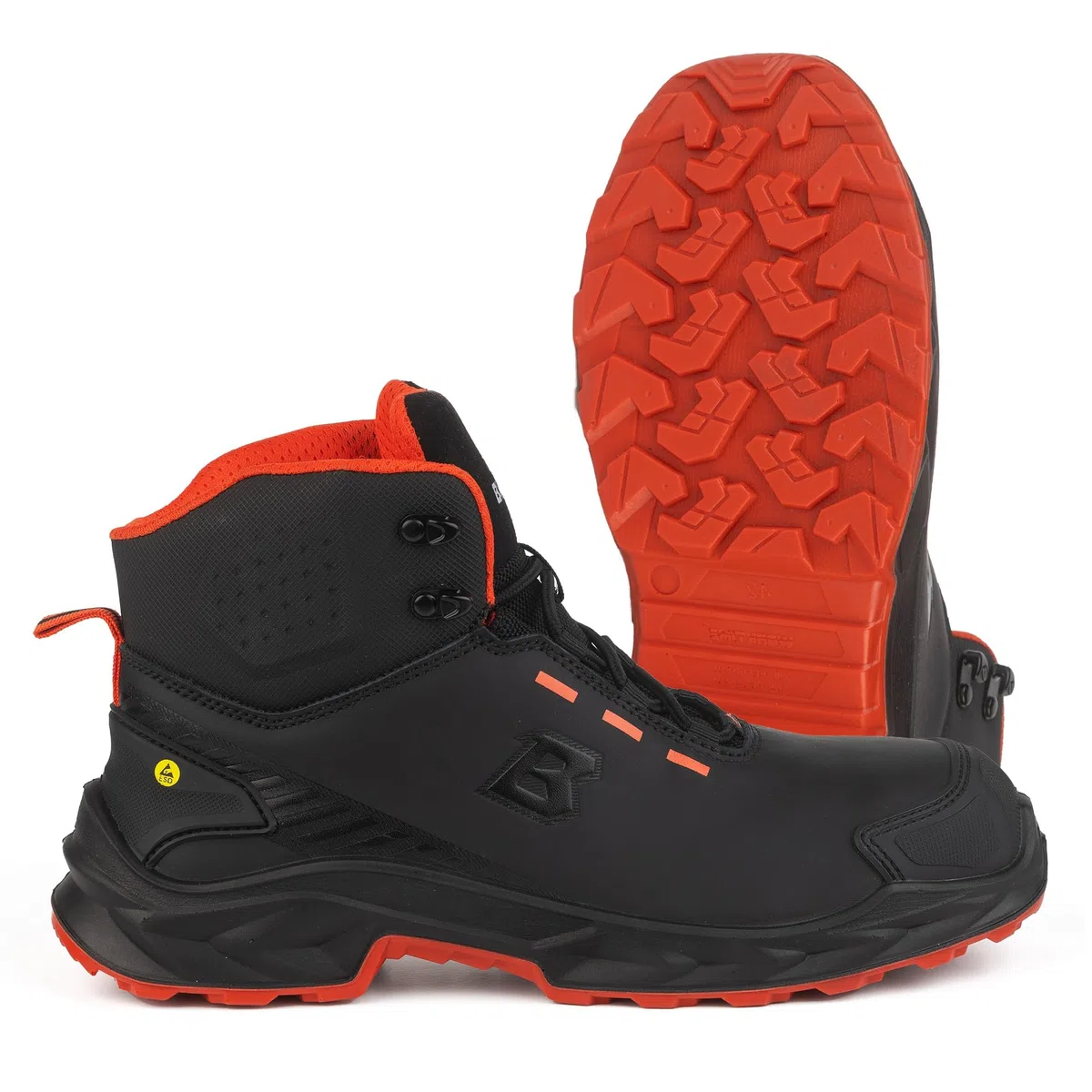 BWOLF FALCON HI S3S Scarpe da lavoro da uomo – Pelle liscia nera, cappuccio in alluminio, intersuola in kevlar, protezione ESD