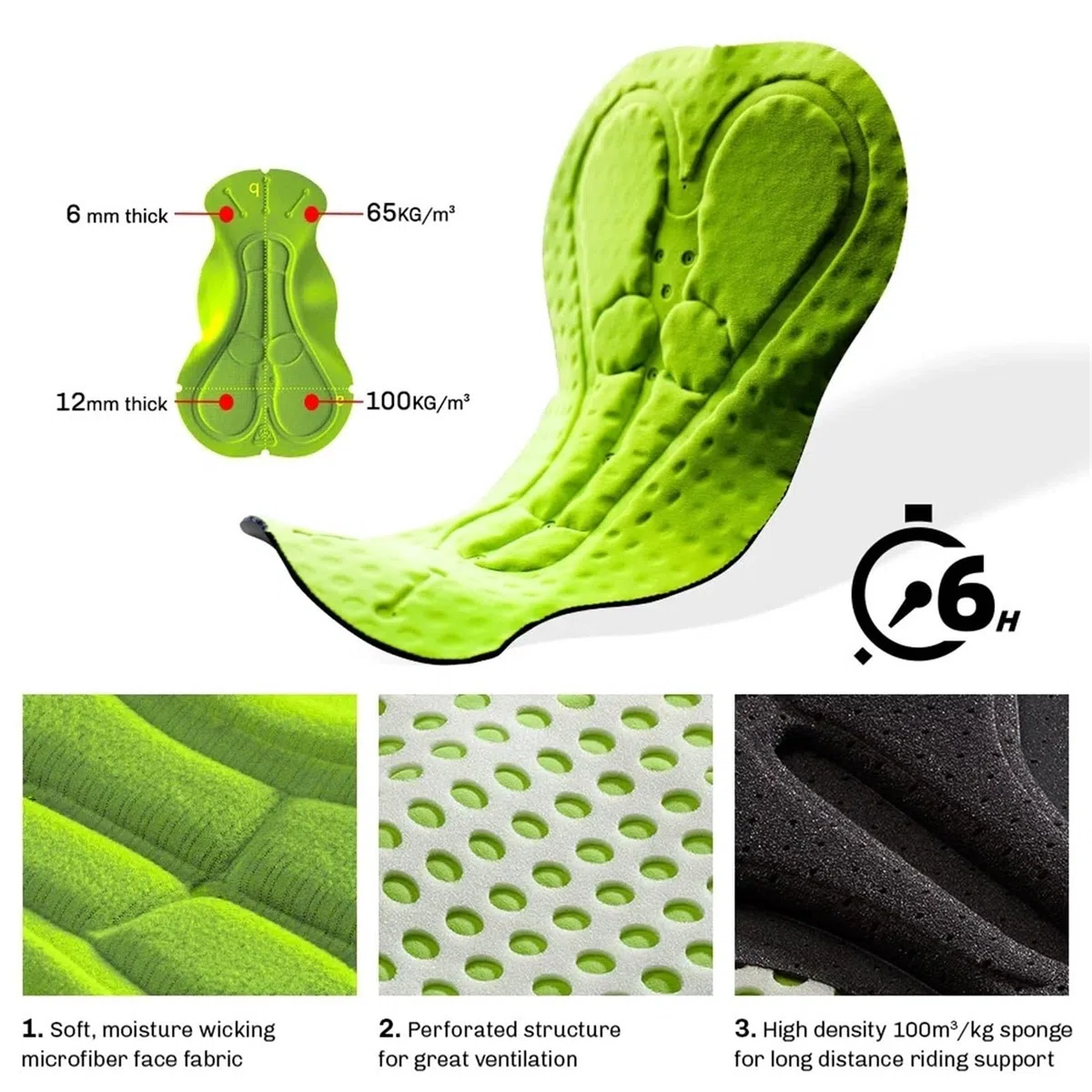 Salopette da Ciclismo in Pile Pantaloncini da Ciclismo in Pile Uomo, Pantaloni 3/4, Calzamaglia Bicicletta, Abbigliamento Bici Strada Professionale, Bretelle Equitazione, 6 Ore, Lunga Distanza