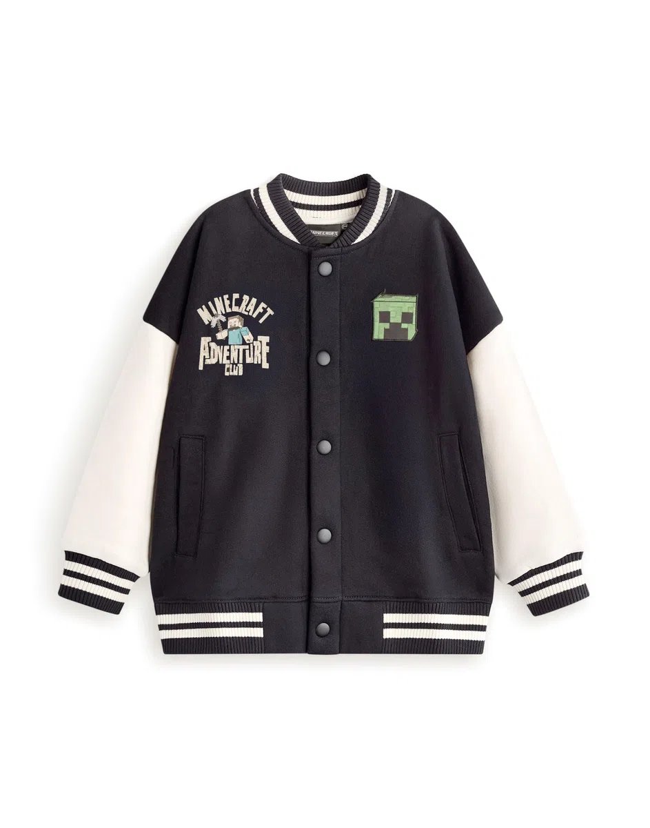 MINECRAFT Giubbotto bomber Creeper in bianco e nero | Giacca college da ragazzo con grafica Adventure Club | Capispalla per abbigliamento casual a maniche lunghe | Merchandising