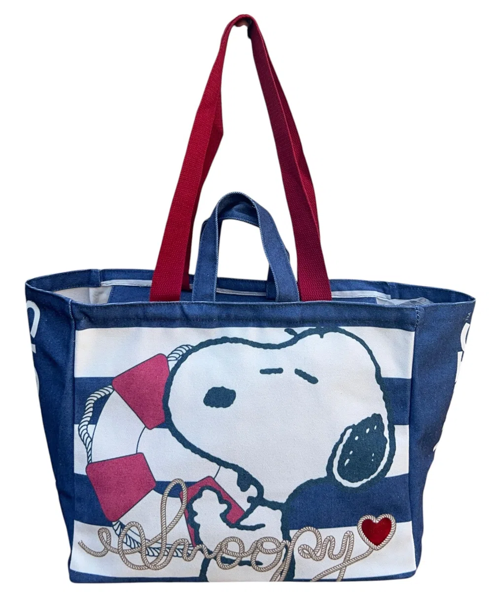 CARTOON Borsa mare Snoopy shopper con manici e tracolla con chiusura zip borsa a spalla da spiaggia