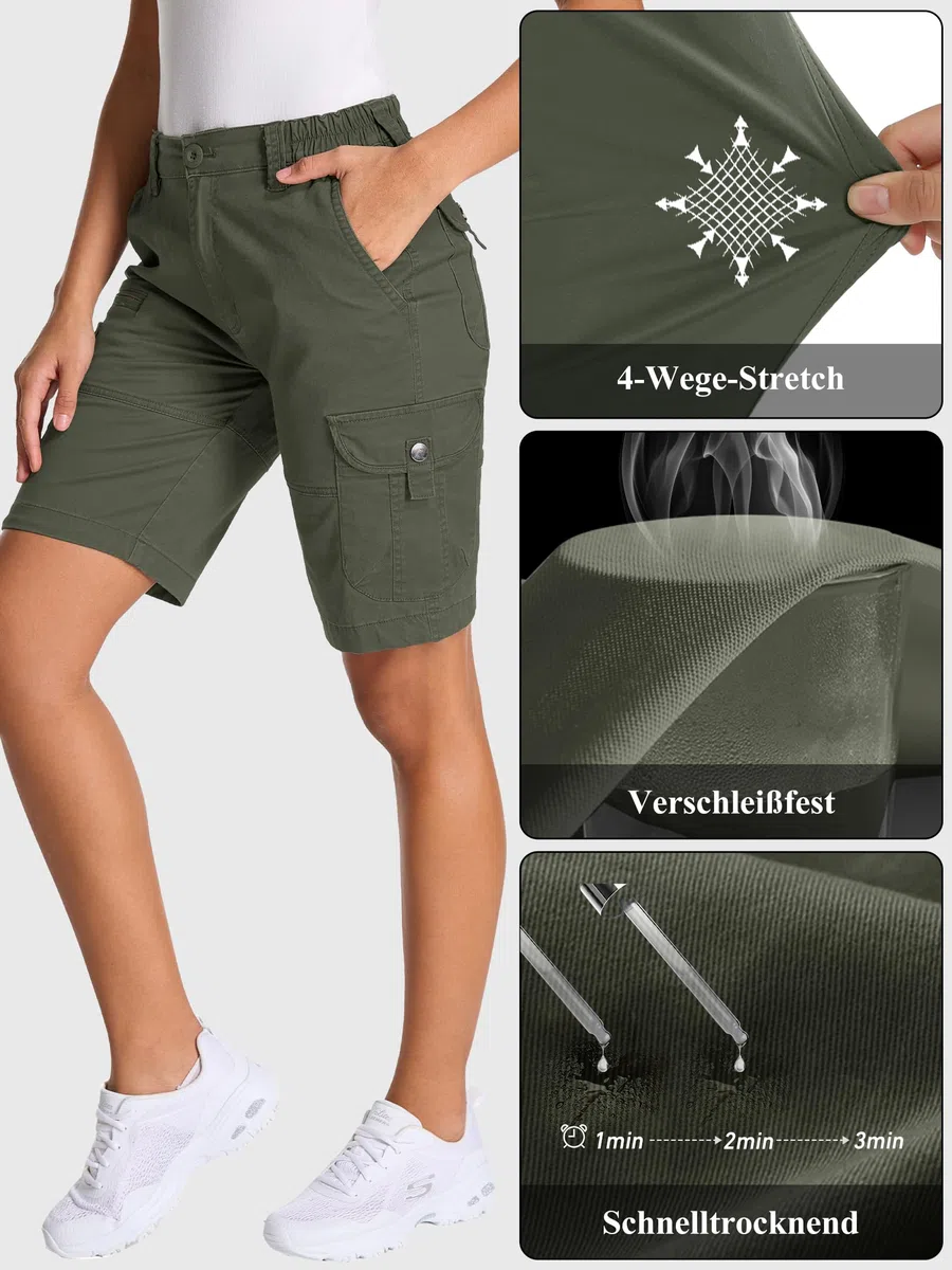 Shorts Cargo da Escursionismo Donna, Pantaloni Corti Leggeri con Vita Elastica e Lunghezza al Ginocchio, Tasca Multipla per Estate