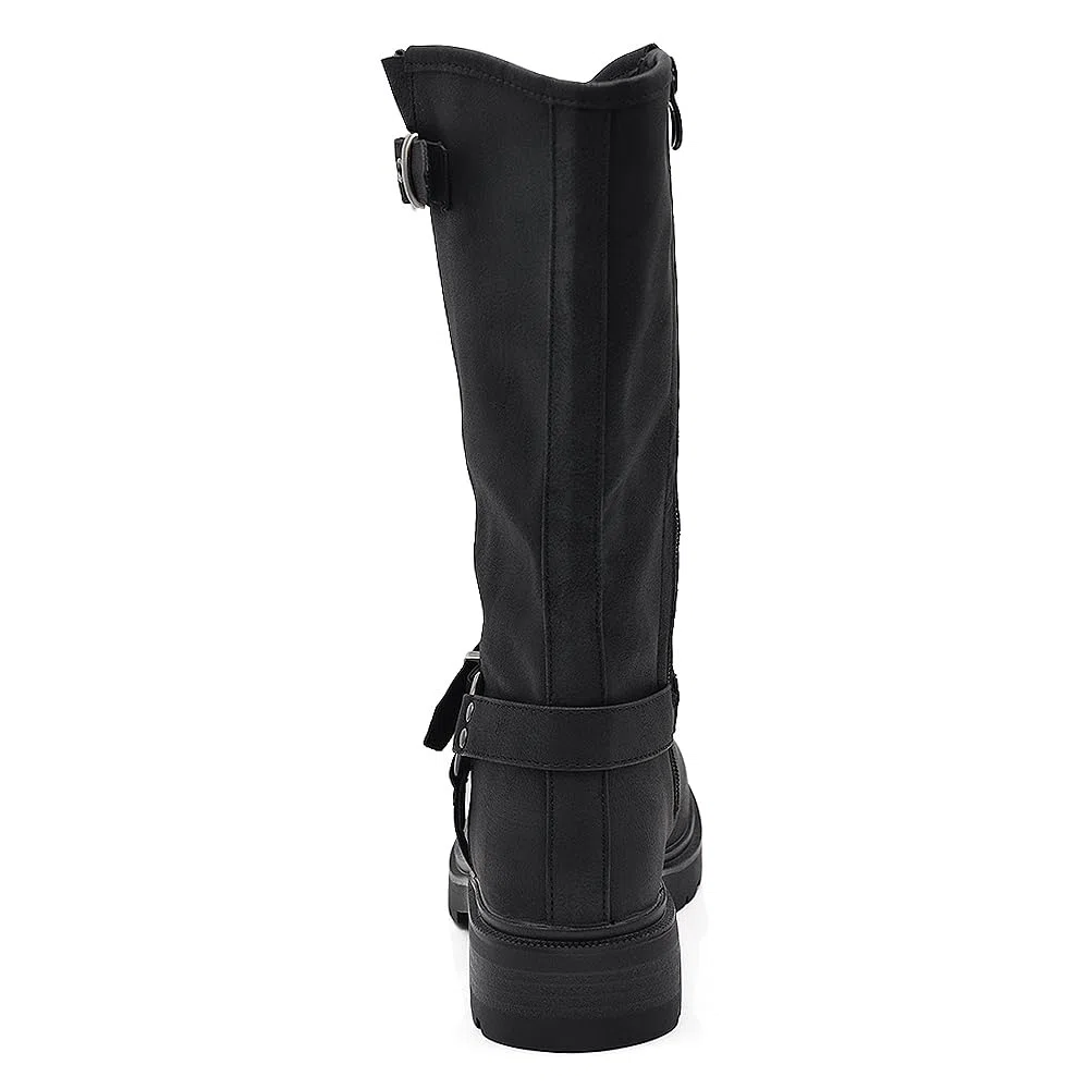 IF Fashion Scarpe Stivali da Donna Al Polpaccio Biker Motociclista Con Fibbie Cinturino Anfibi MP730