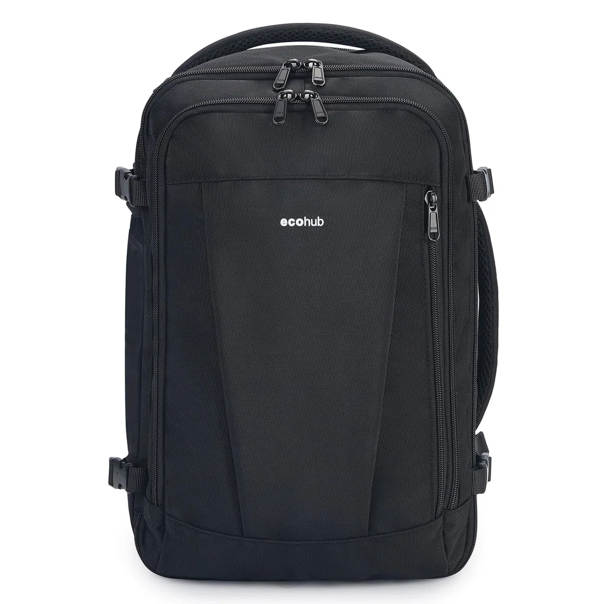 ECOHUB Zaino Ryanair 40x20x25 Zaino da Viaggio 13 Tasche Bagaglio a Mano Zaino Valigia Sotto il Sedile Maniglia Borsa Ryanair Aereo Ecologica in PET Riciclato da 20 Litri, Brevettato(Nero)
