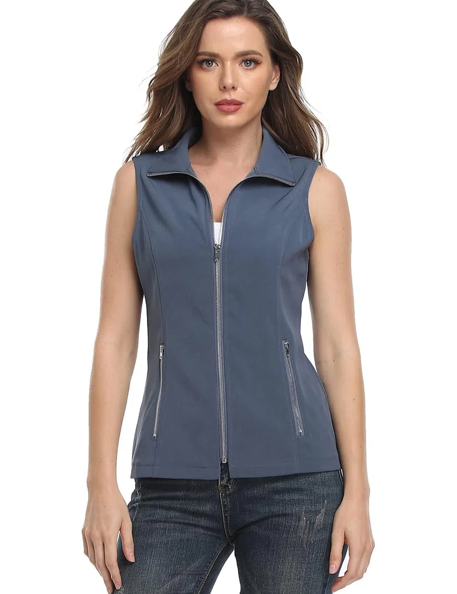Dilgul Gilet Donna Estivo con Colletto Giacca Leggera Senza Maniche con Cerniera con Tasche
