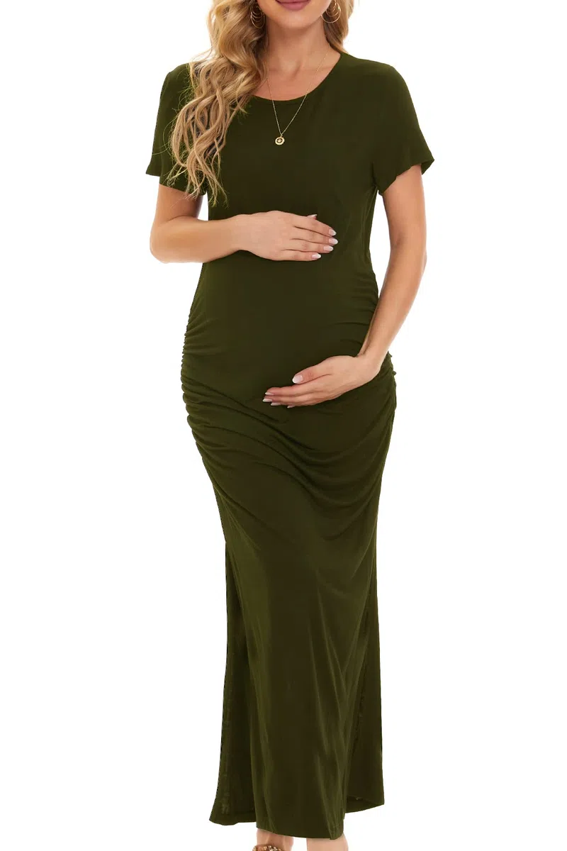 Smallshow Donna Lungo Split Vestiti Premaman Eleganti Abiti Premaman Estivi Army Green L