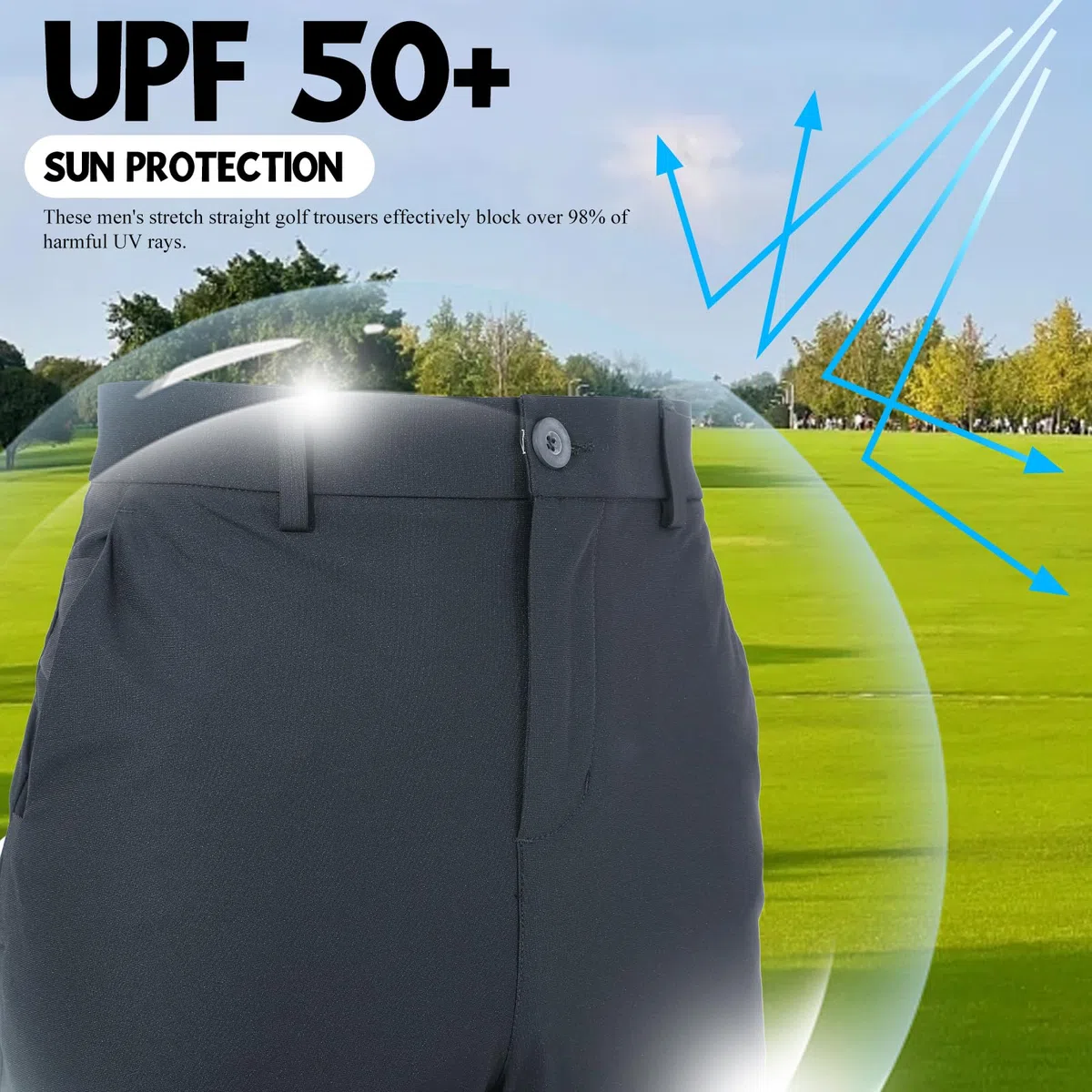 Pantaloni da golf da uomo, elasticizzati, traspiranti e ad asciugatura rapida, con impugnatura in silicone e tasche per un comfort ottimale sul campo da golf