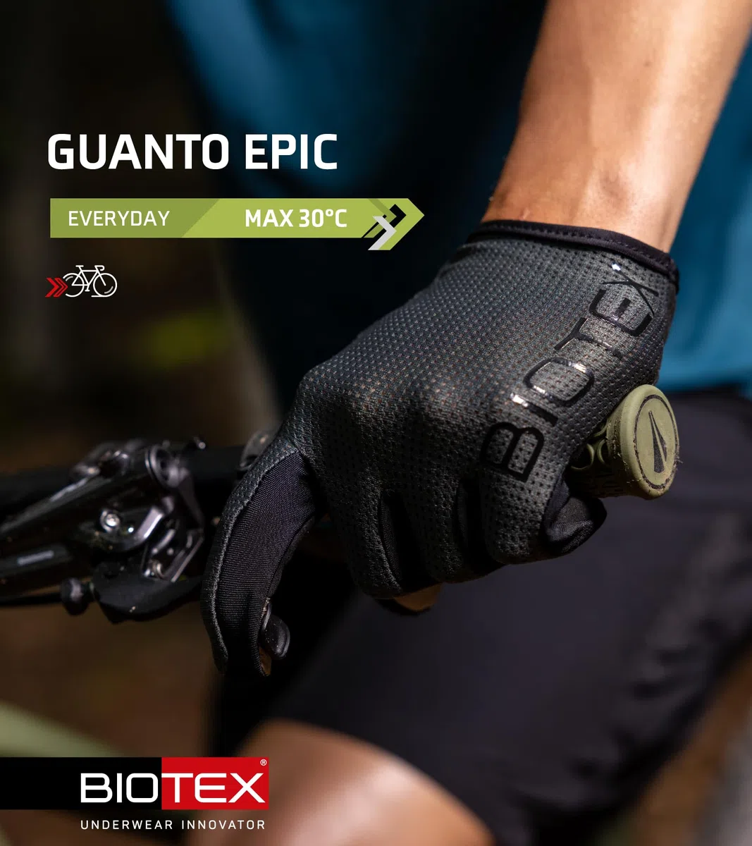BIOTEX Guanti Epic Estivi per Bici Leggeri e Traspiranti a Dita Lunghe, con Tecnologia Touchscreen, ideale per Ciclismo su Strada o MTB