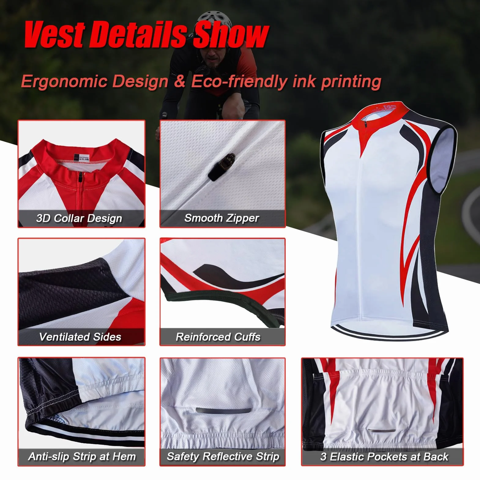 Completo Ciclismo Uomo Abbigliamento Bici MTB Estivo Tuta Ciclista, Maglietta Bicicletta Senza Maniche Gilet e Salopette Pantaloncini con 9D Gel Imbottiti,Maglia da Ciclo Sleeveless Asciugatura Rapida