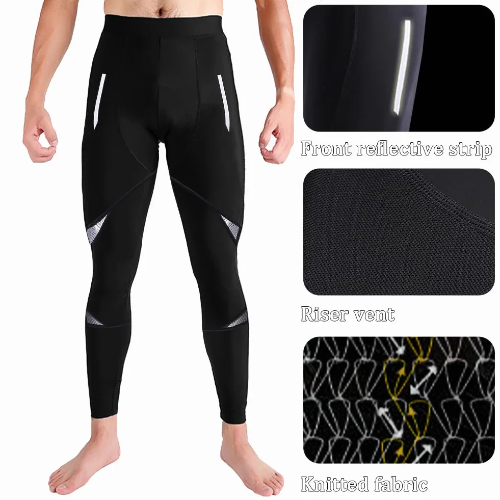 NuCamper Pantaloni Ciclismo Uomo Traspirante Compressione Mutande MTB Pantaloni Fondello con Imbottitura Cuscinetti Perforati al Laser e Strisce Riflettenti Adatto per La Guida Notturna Moto