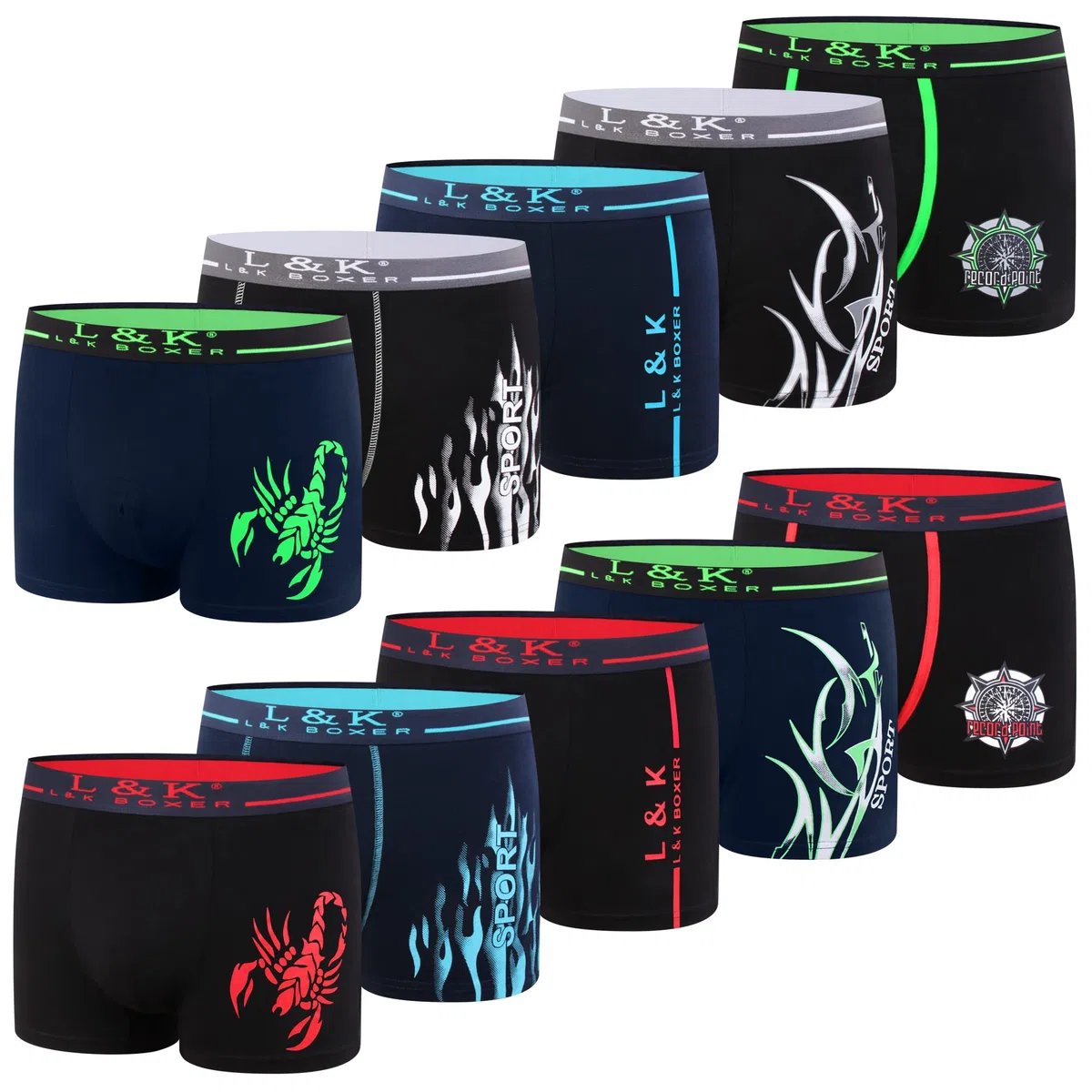 L&K Confezione da 10 Boxer da Uomo Pantaloncini retrò da Uomo in Cotone con Una varietà di Fantastici Motivi 1102