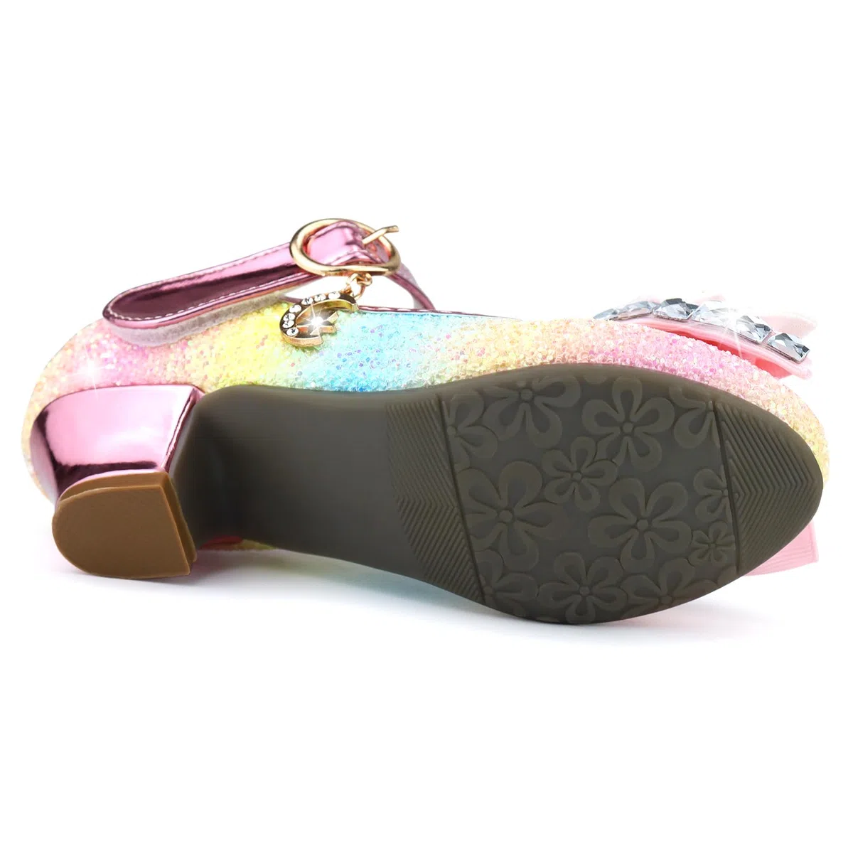Scarpette di Cristallo Cenerentola, Scarpe Principessa Tacchi, Scarpe Eleganti Arcobaleno Glitterate Bambina 32
