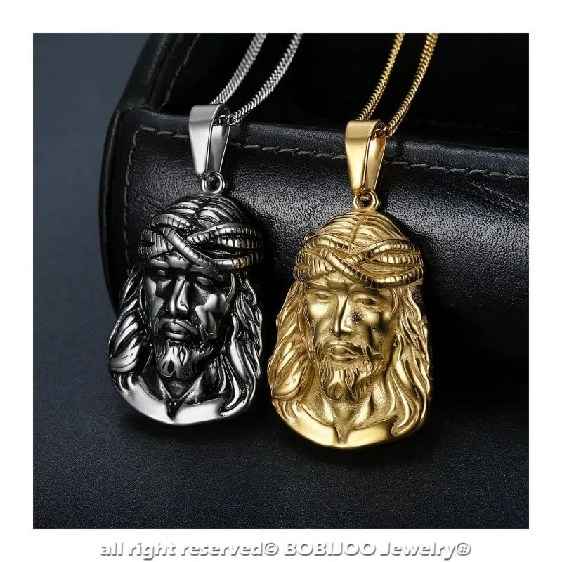 BOBIJOO JEWELRY - Pendentif Collier Tête de Jésus Christ Acier Inoxydable 316L Plaqué Doré Or Chaîne