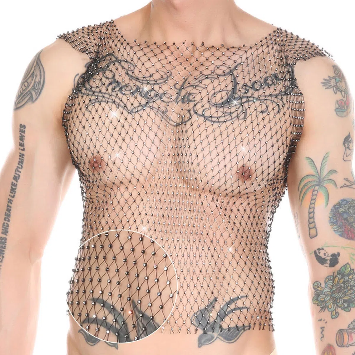 Canotta da uomo in rete con strass