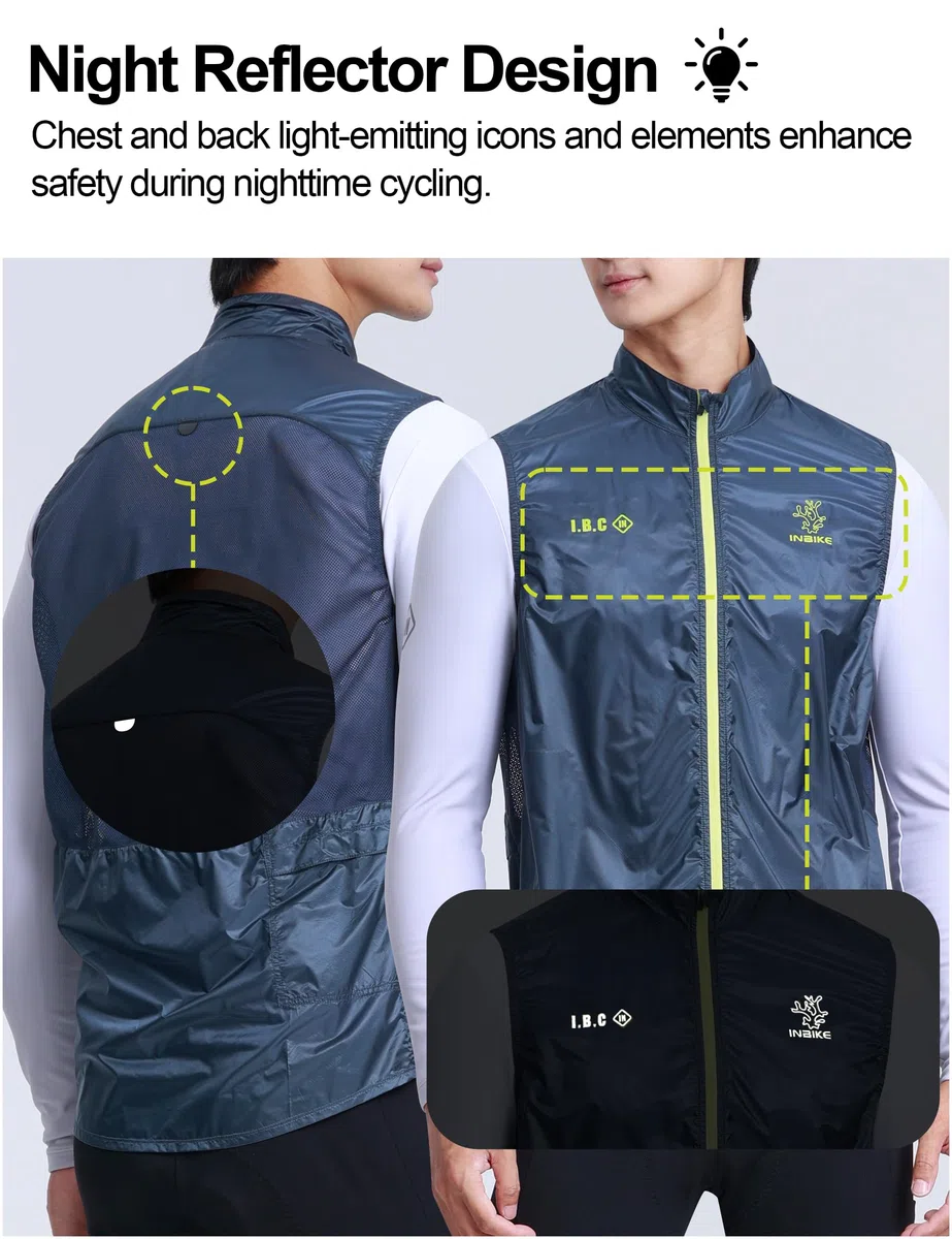 INBIKE Gilet da Ciclismo Leggero Uomo Impermeabile Antivento con Rete Traspirante Ripiegabile, con Taschino Posteriore e Riflettenti, per Corsa e Outdoor