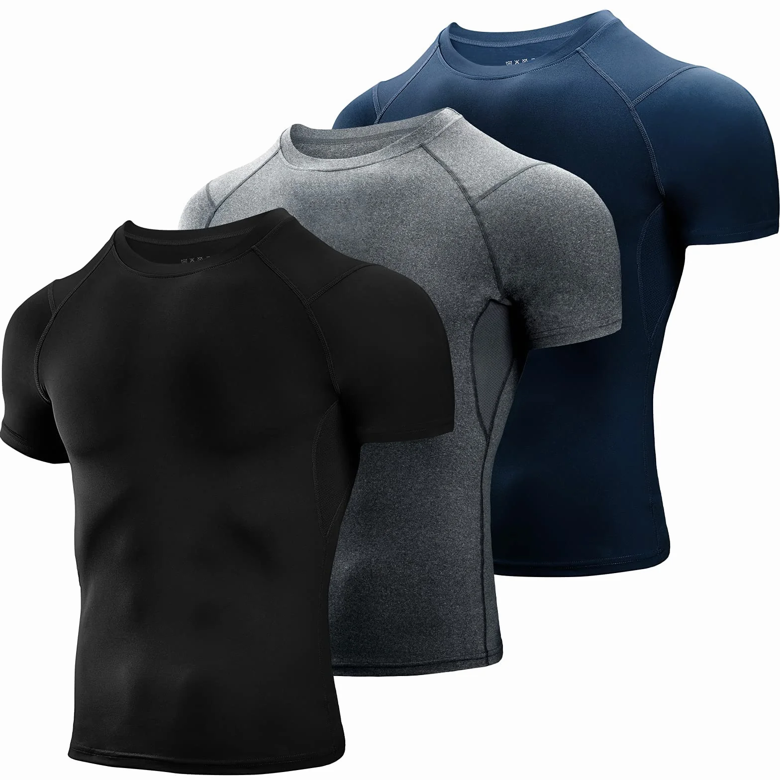 Niksa 3 Pezzi Maglietta Uomo，Maglia a Manica Corta Traspirante Asciugatura Rapida Compression da Uomo Sport per Correre Jogging Fitness Palestra